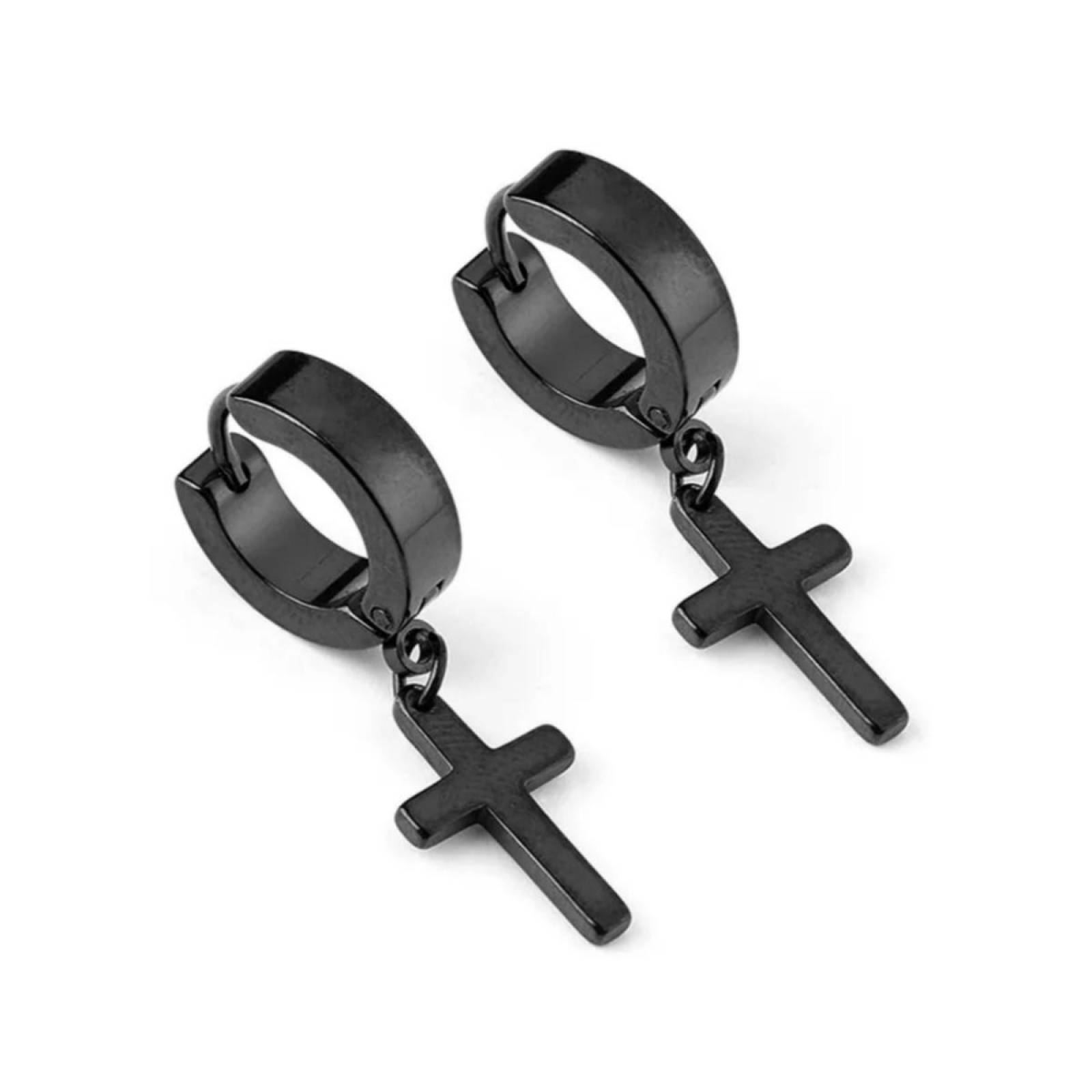 Aretes cruz hombre pendientes piercing arracada acero inoxidable 2 pzs Negro unitalla