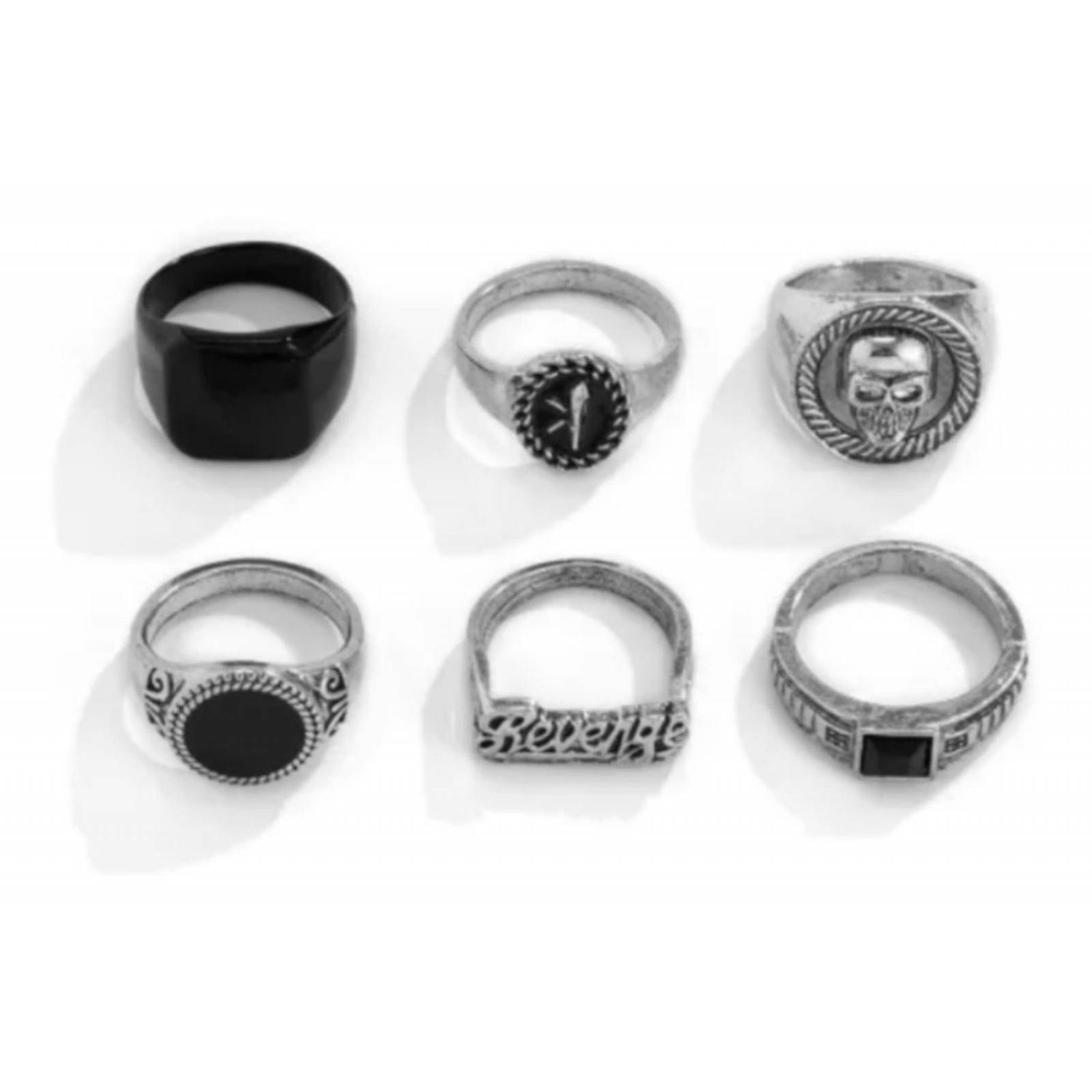 6 Set Anillos Vintage Góticos Hombre Mujer Plateado unitalla