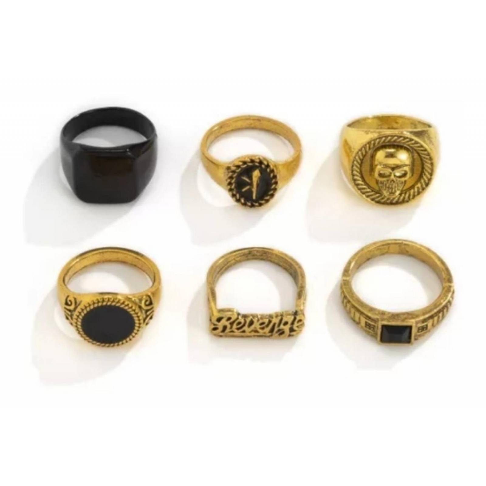 6 Set Anillos Vintage Góticos Hombre Mujer Plateado unitalla