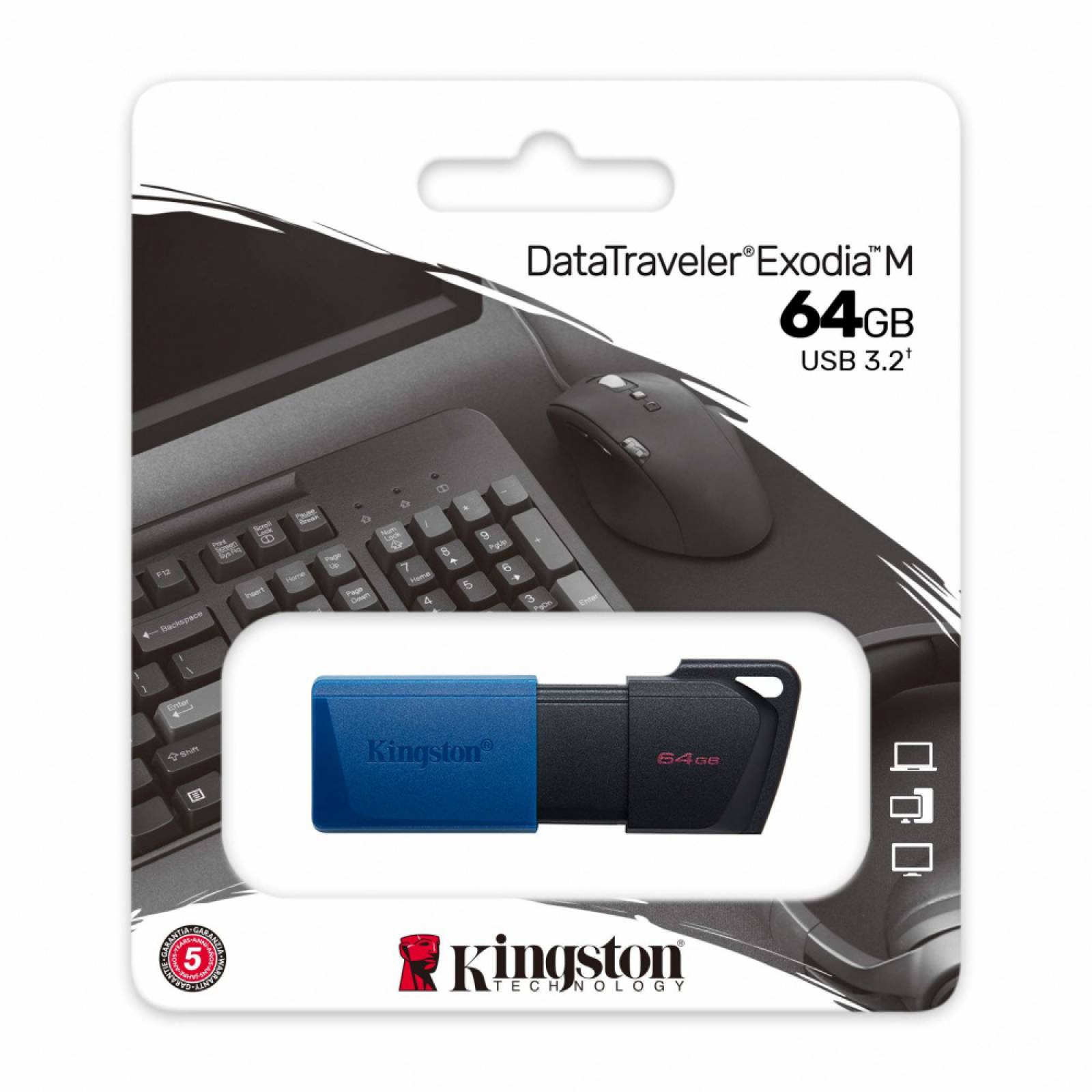 Memoria USB Kingston DataTraveler Exodia M, 64GB, USB A, Negro/Azul