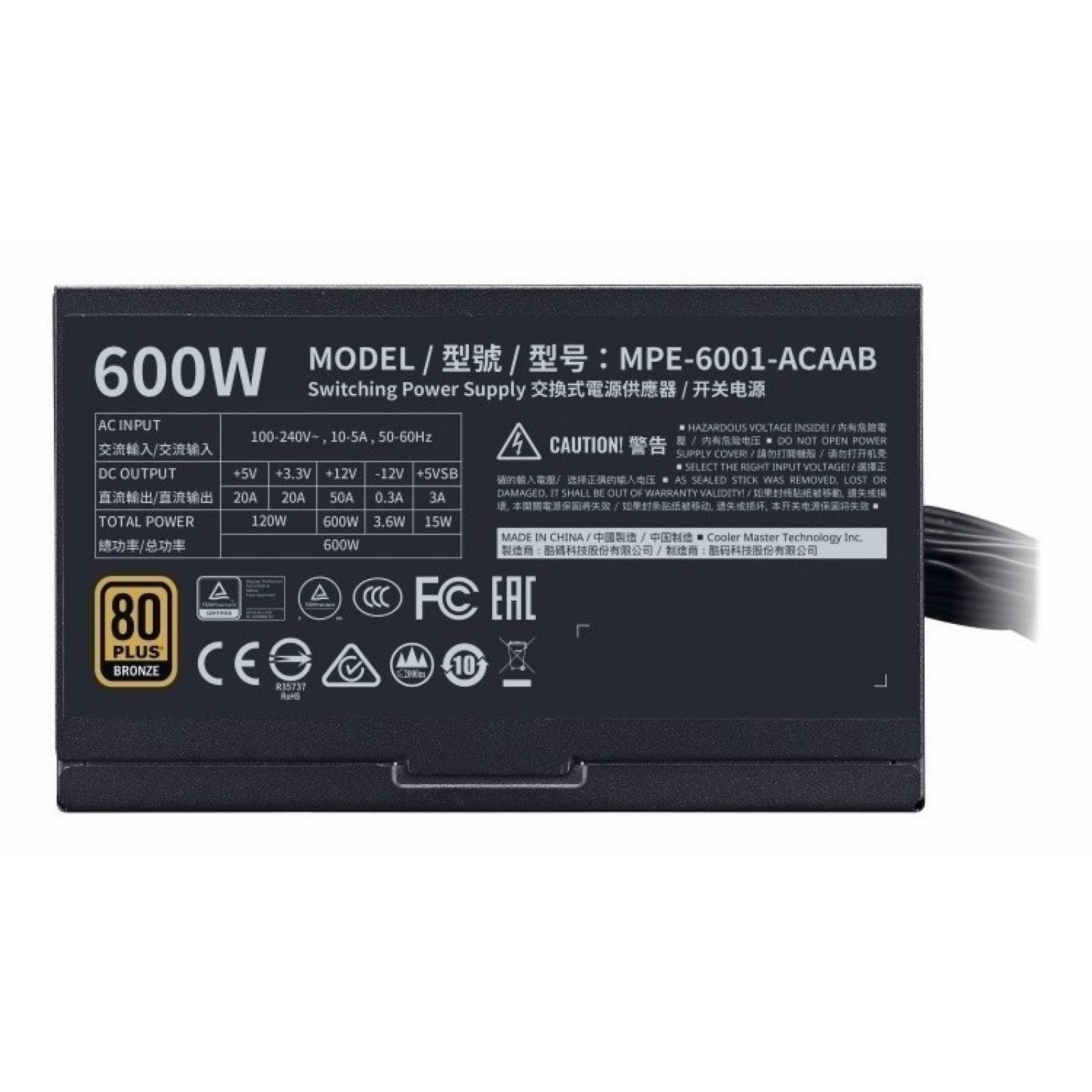 Fuente De Poder Cooler Master Mwe 600 80 Plus Bronze 600w /v