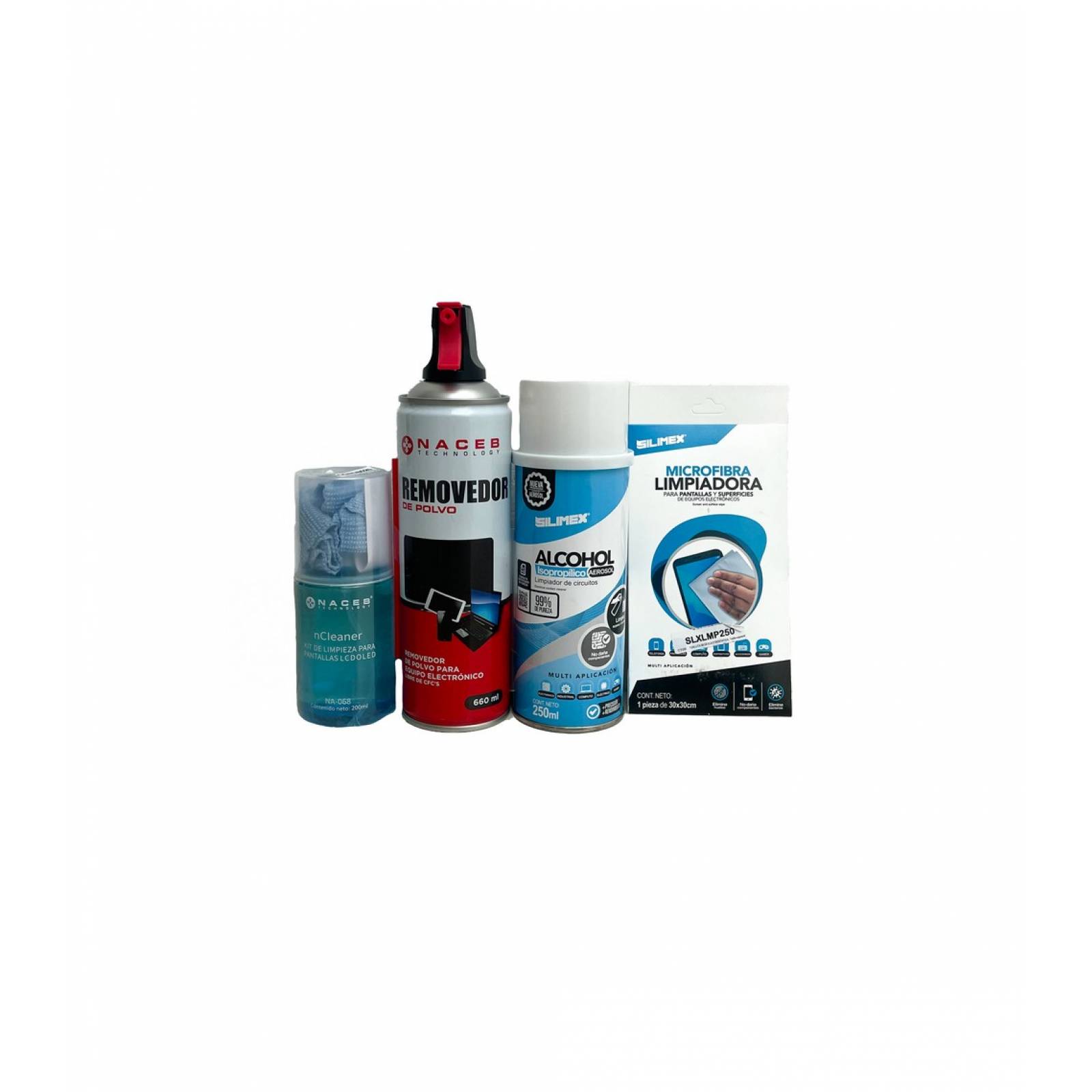 Kit Limpieza 4 Pz Aire Comprimido Microfibra Alcohol Isoprop