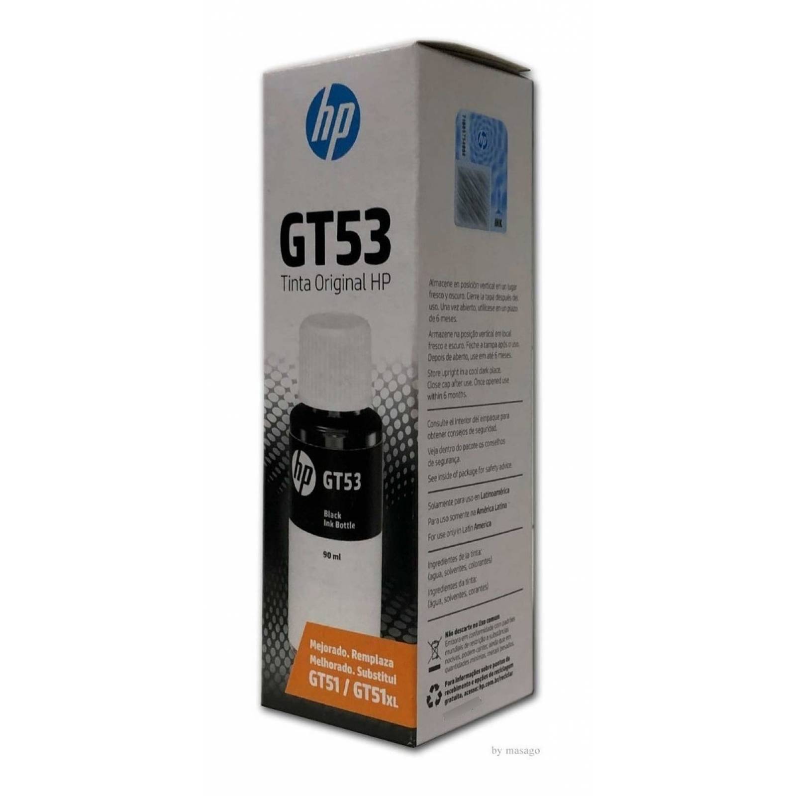 Botella Tinta Hp Gt51 / Gt53 Negro 1vv22al Original Mejorado