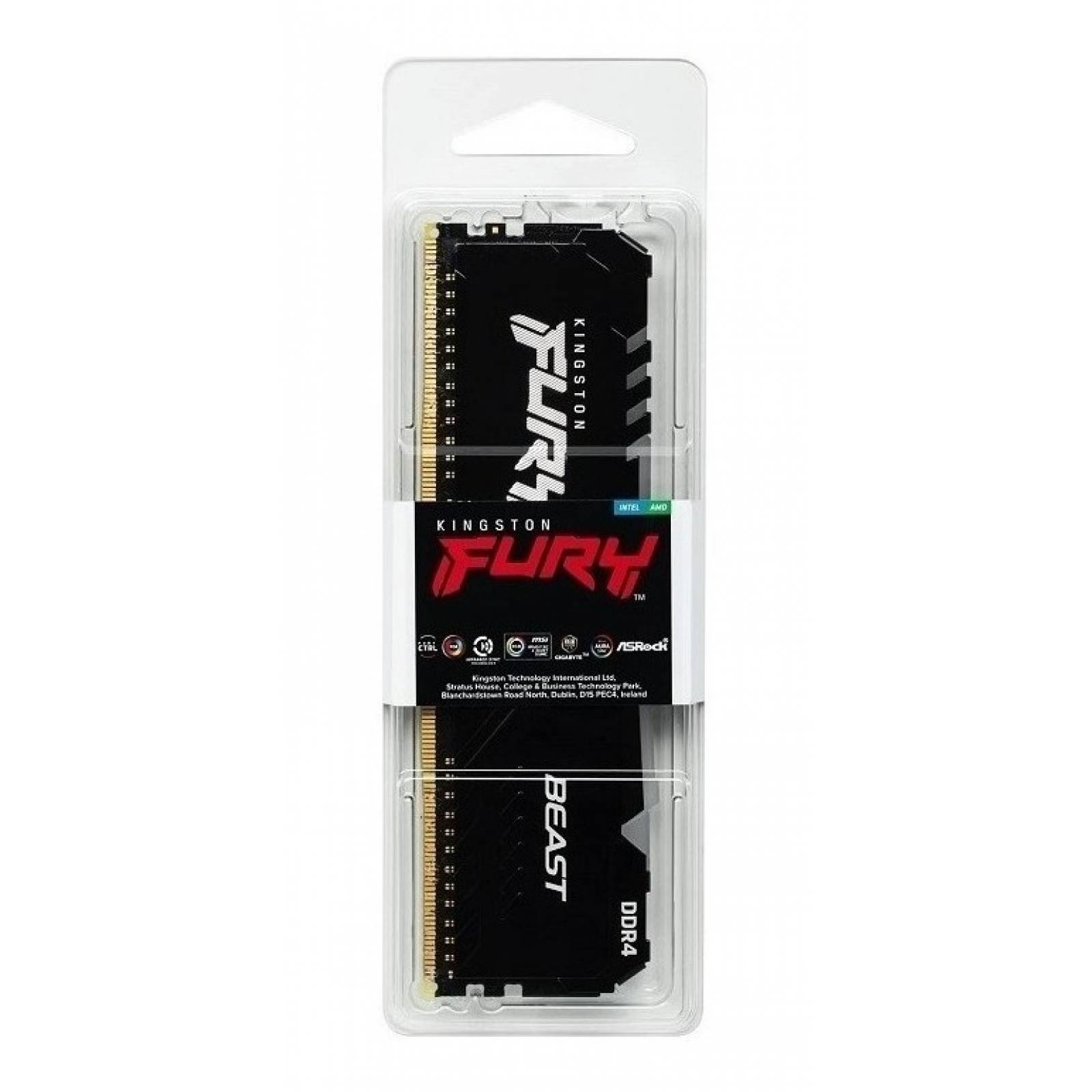Memoria RAM Fury Beast DDR4 RGB gamer color negro 16GB 1 Kingston KF432C16BB1A/16