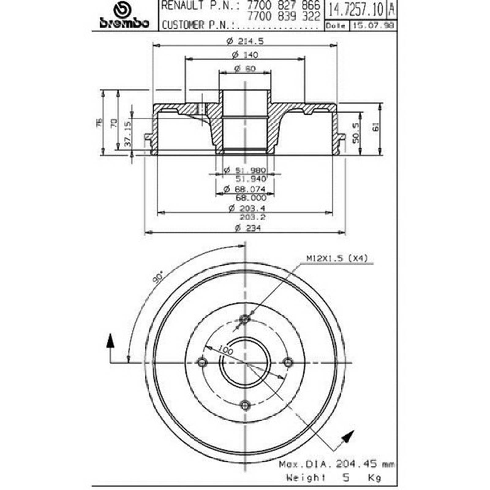 Tambor Trasero Platina 4cil 1.6 2002 2003 2004 2005 2006