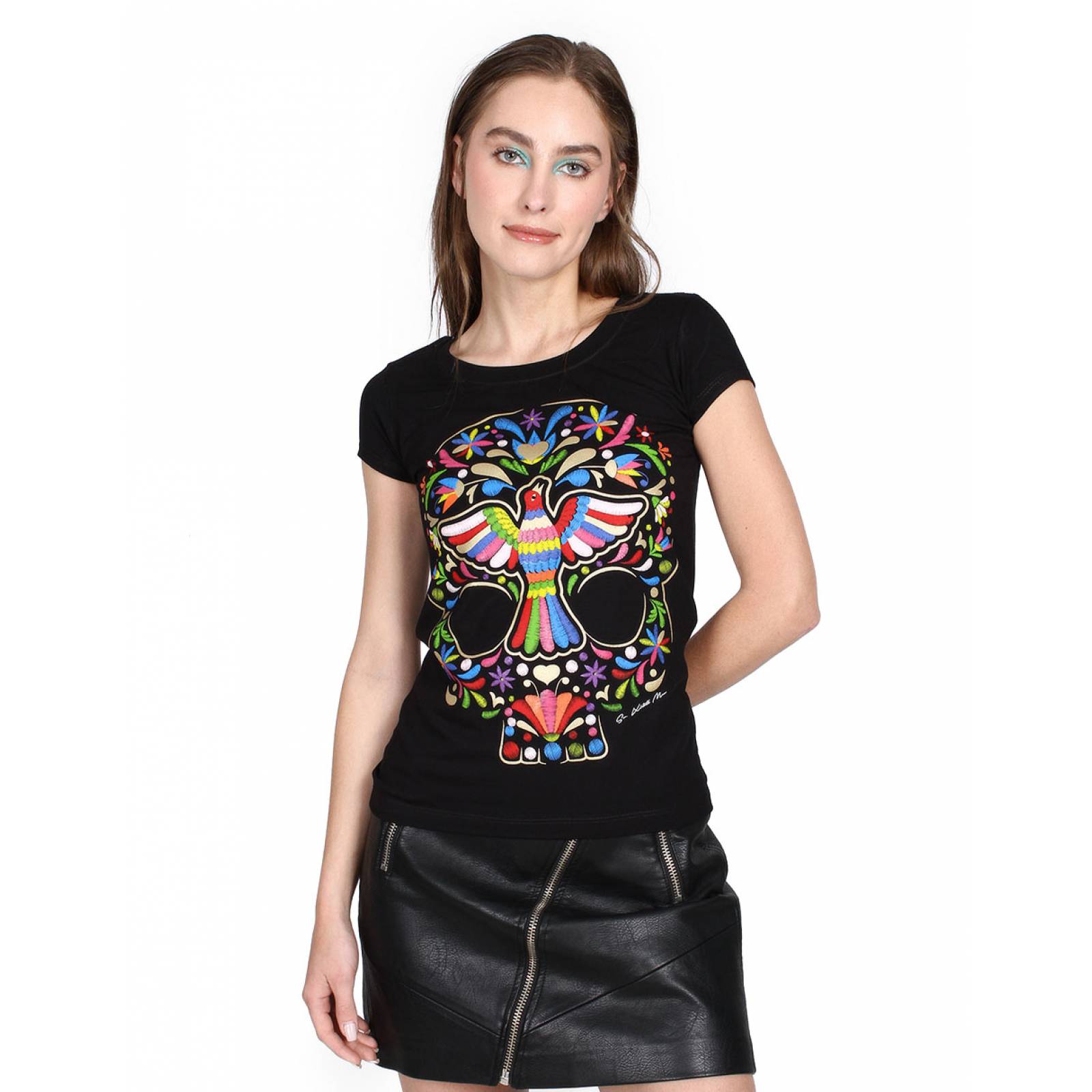 Playera Negra Calavera Tenango Dama