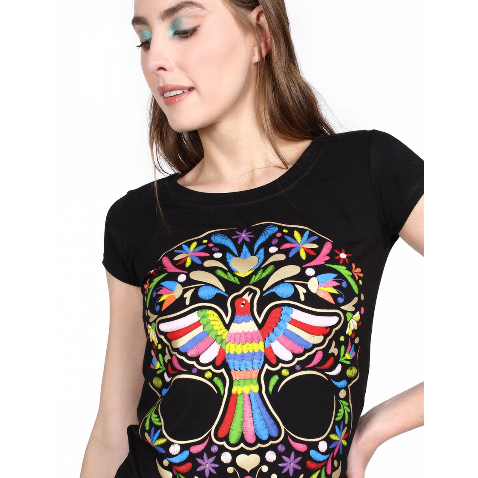 Playera Negra Calavera Tenango Dama