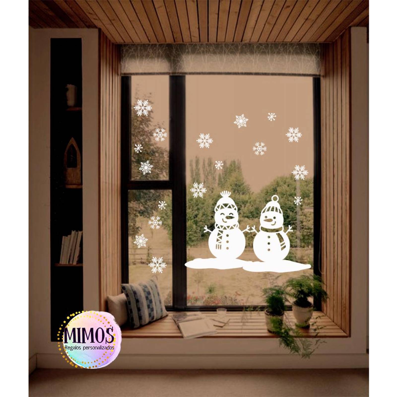 Vinil Decorativo Copos + Monos de Nieve Sin Pegamento 