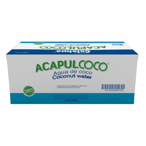 Pack de 18 Agua de Coco Calahua Acapulcoco Natural 330 ml 
