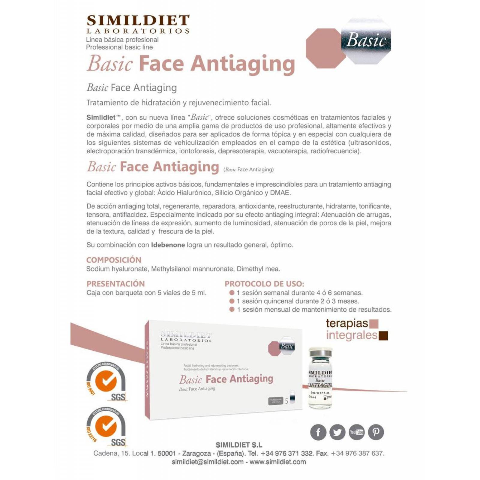 Antienvejecimiento Simildiet Laboratorios Basic Face Antiaging 1 vial de 5ml. 