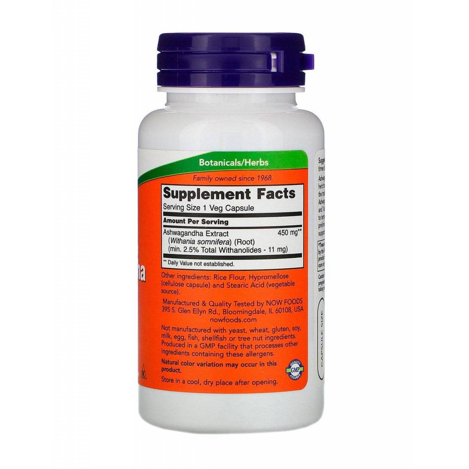 Vitaminas NOW Ashwagandha 450mg.