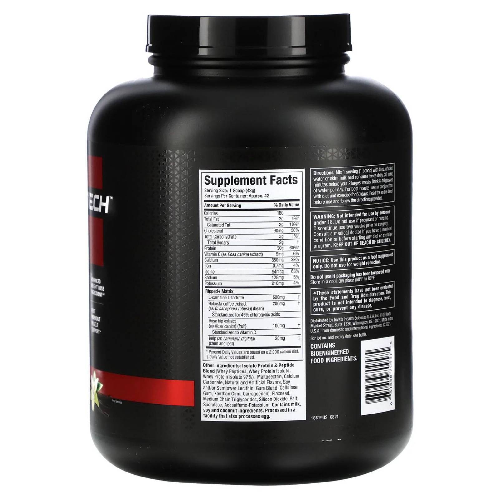 Proteína con carnitina Muscletech Nitro Tech Ripped 4 lbs
