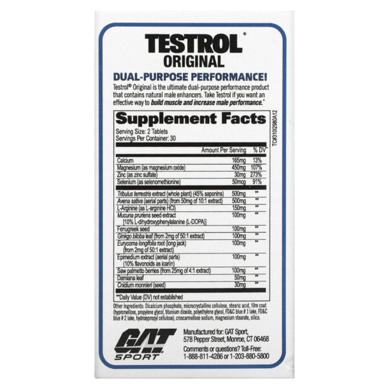 Precursor de testosterona Gat Testrol Original 60 Tabletas tribulus 