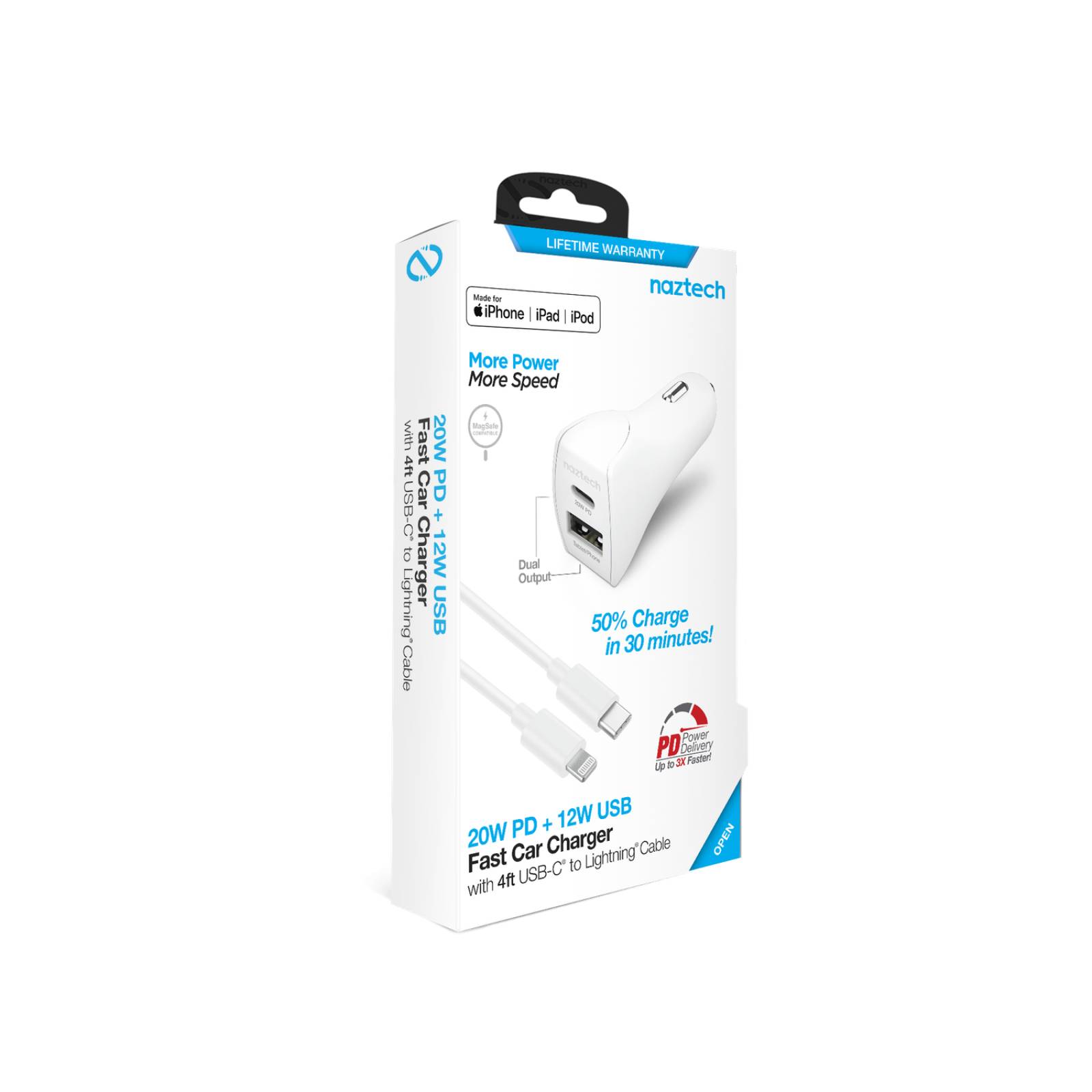 Cargador de coche Contact, 10W, Made for iPhone + cable USB A - Lightning,  Blanco