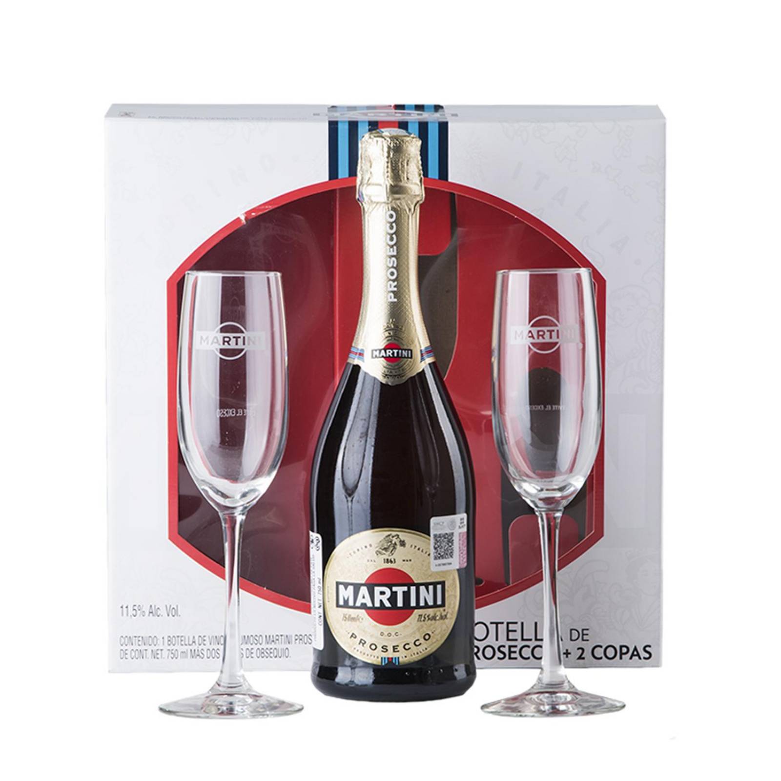 Vino Espumoso Prosseco Martini 750 ml + 2 Copas 