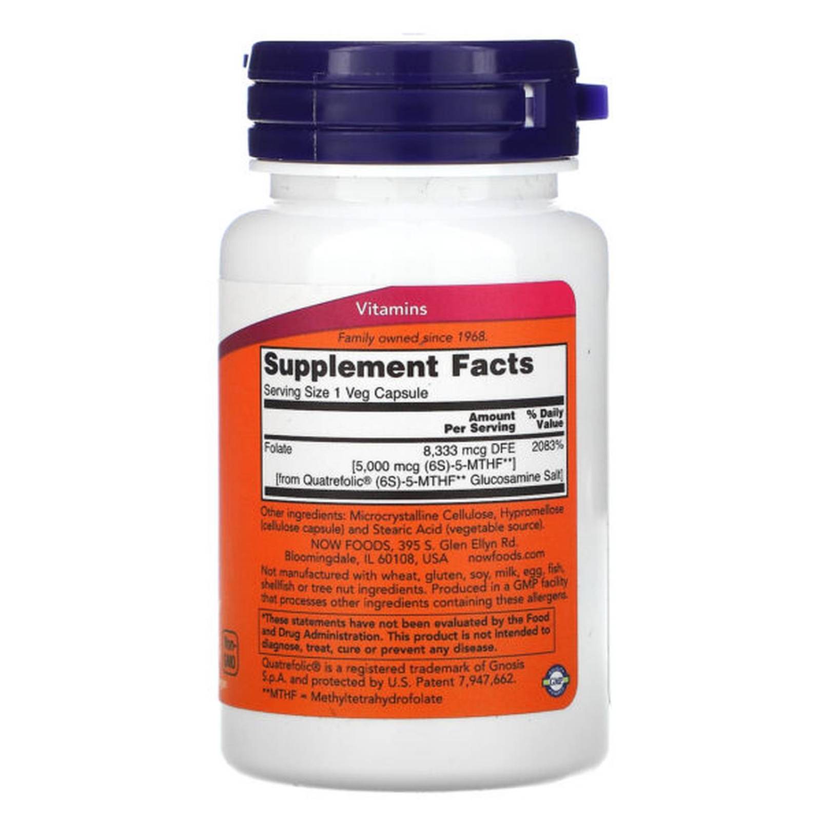 folato de metilo NOW Methyl Folate 5000 mcg 50 Cápsulas 