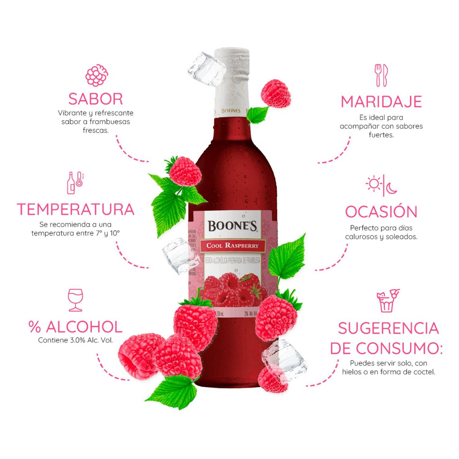 Pack de 12 Licor Boones Cool Raspberry 750 ml 