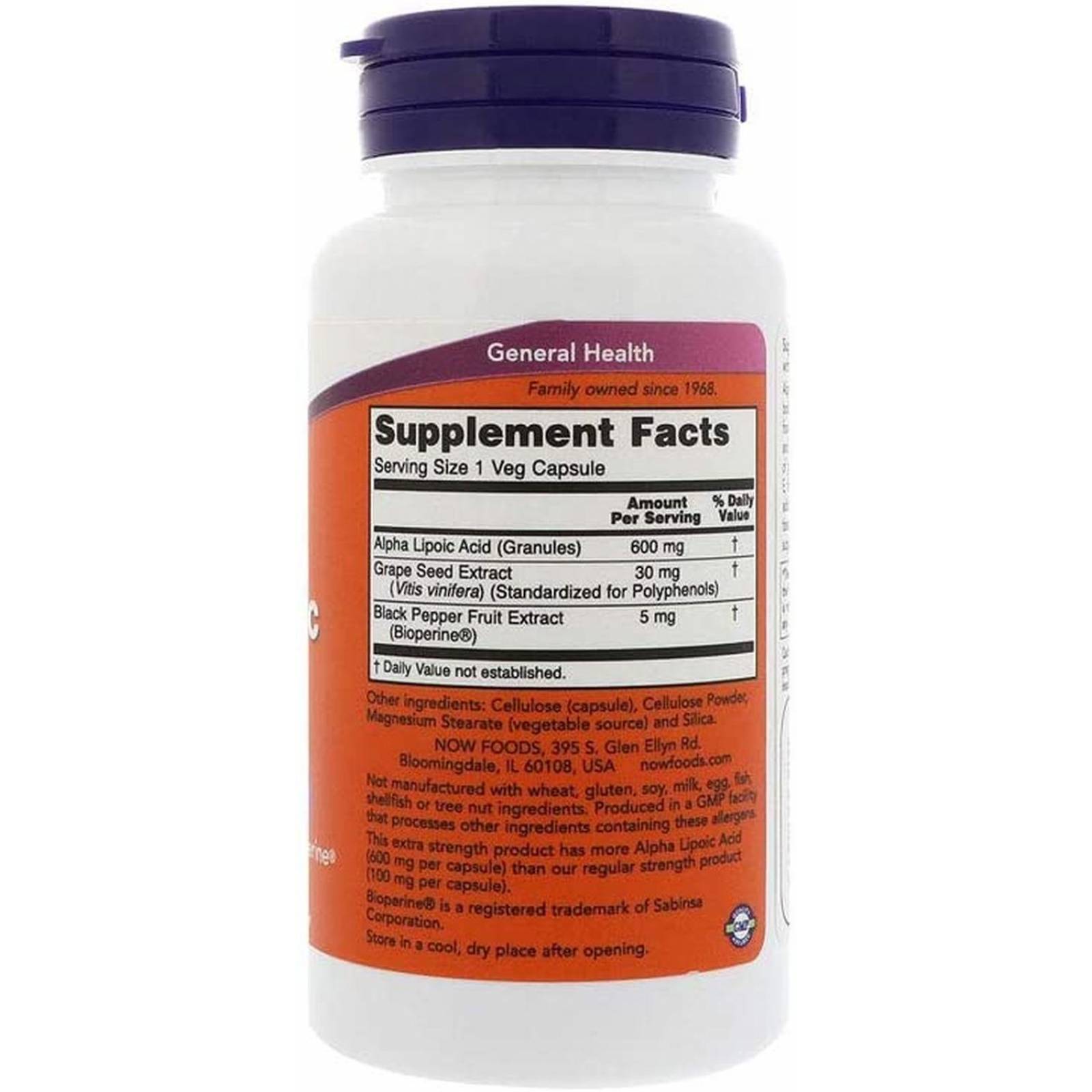 Ácido Alfa Lipoico 600mg Now Alpha Lipoic Acid 60 Cápsulas 
