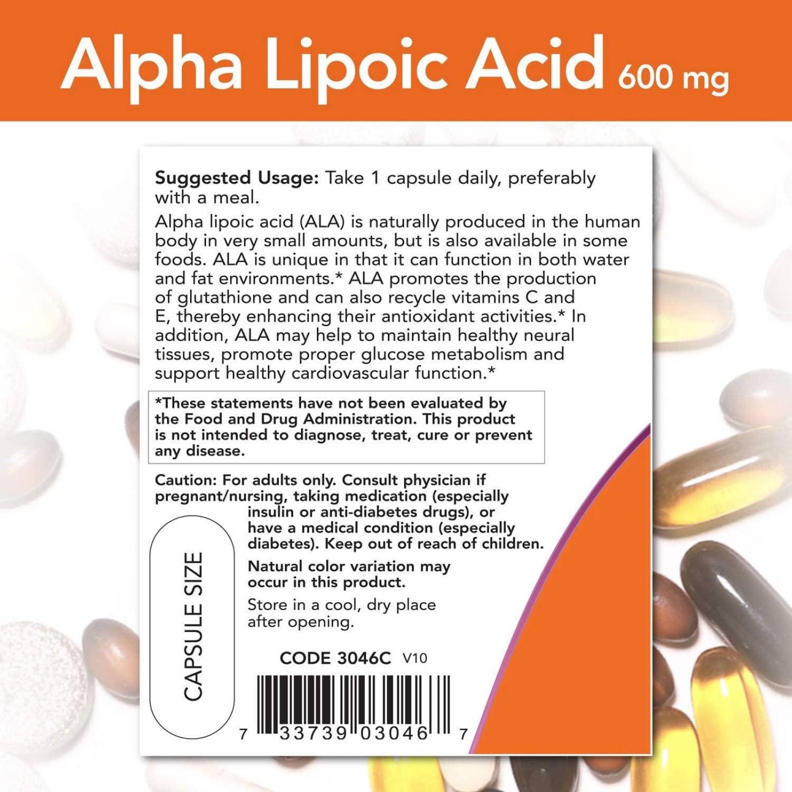 Ácido Alfa Lipoico 600mg Now Alpha Lipoic Acid 60 Cápsulas 