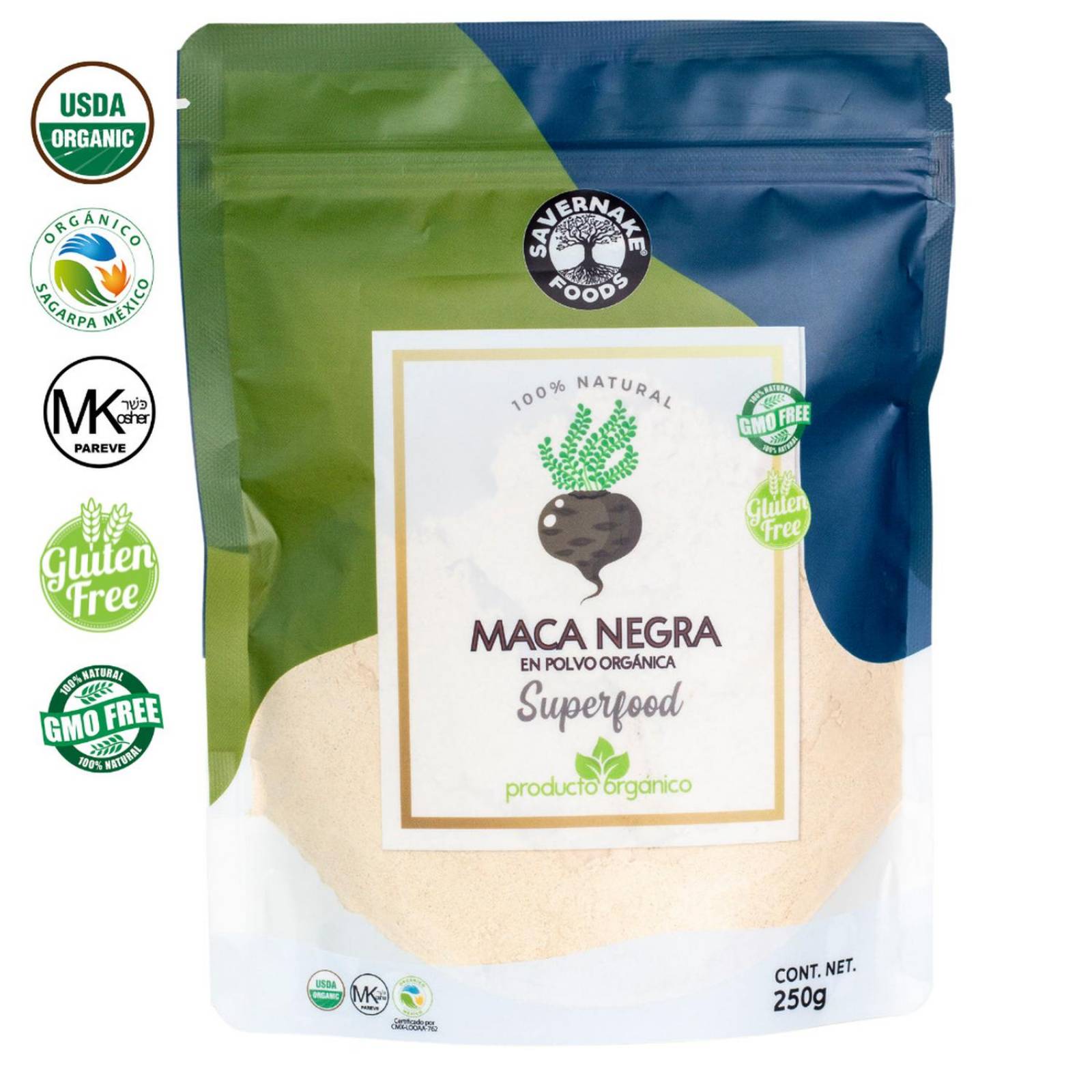 Maca Negra En Polvo Orgánica Savernake Foods Superfoods 250g 