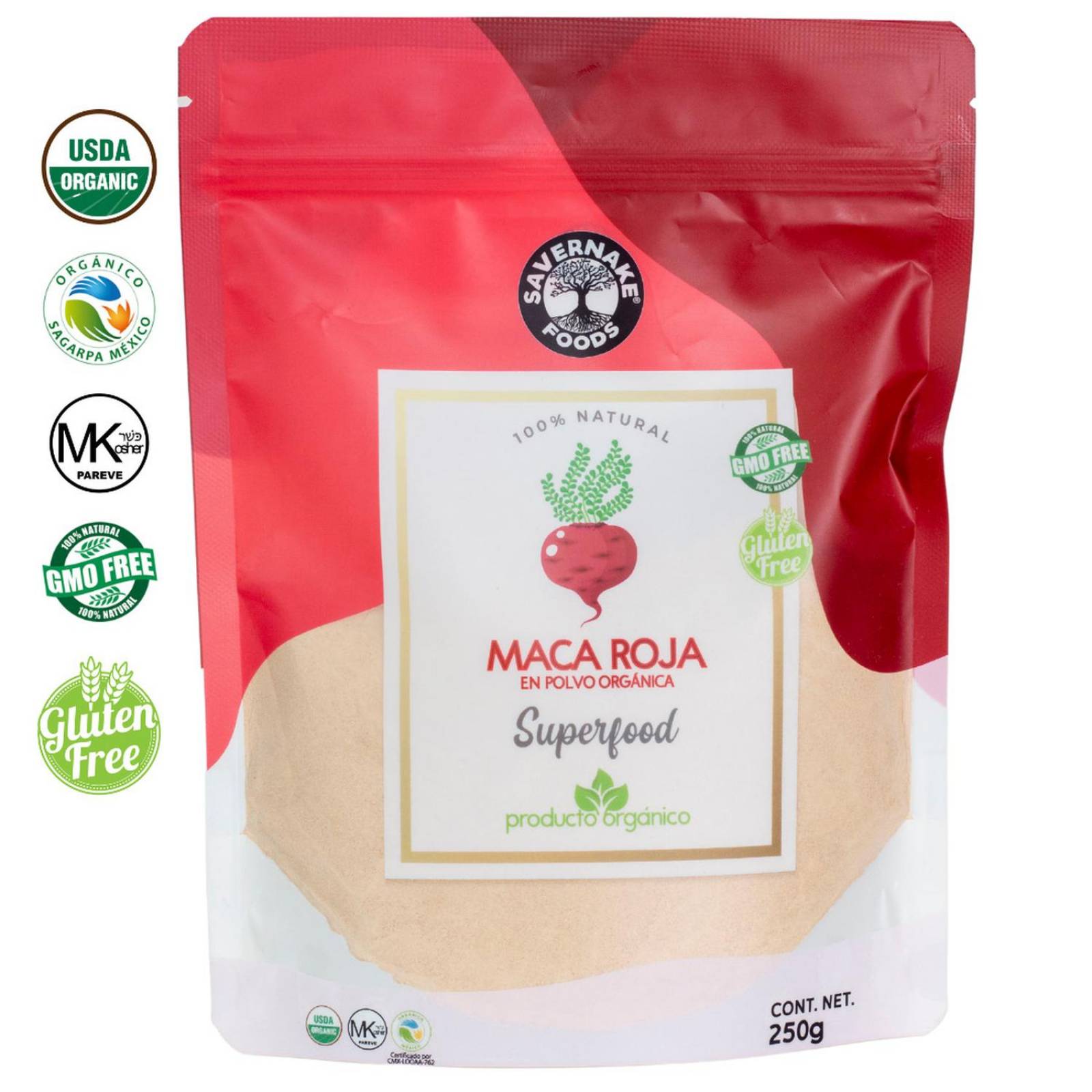 Maca Roja En Polvo Orgánica Savernake Foods Superfoods 250g 