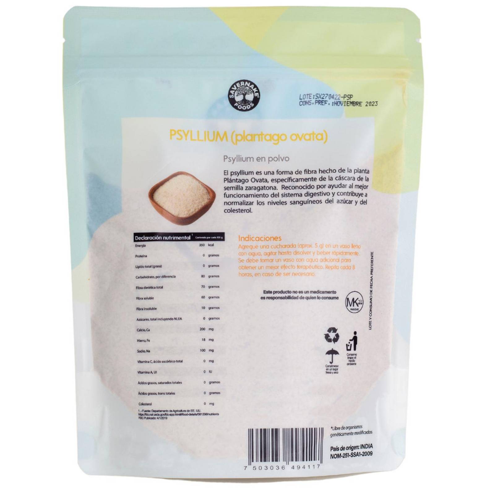 Psyllium en polvo Plantago Ovata Savernake Foods Superfoods 250g