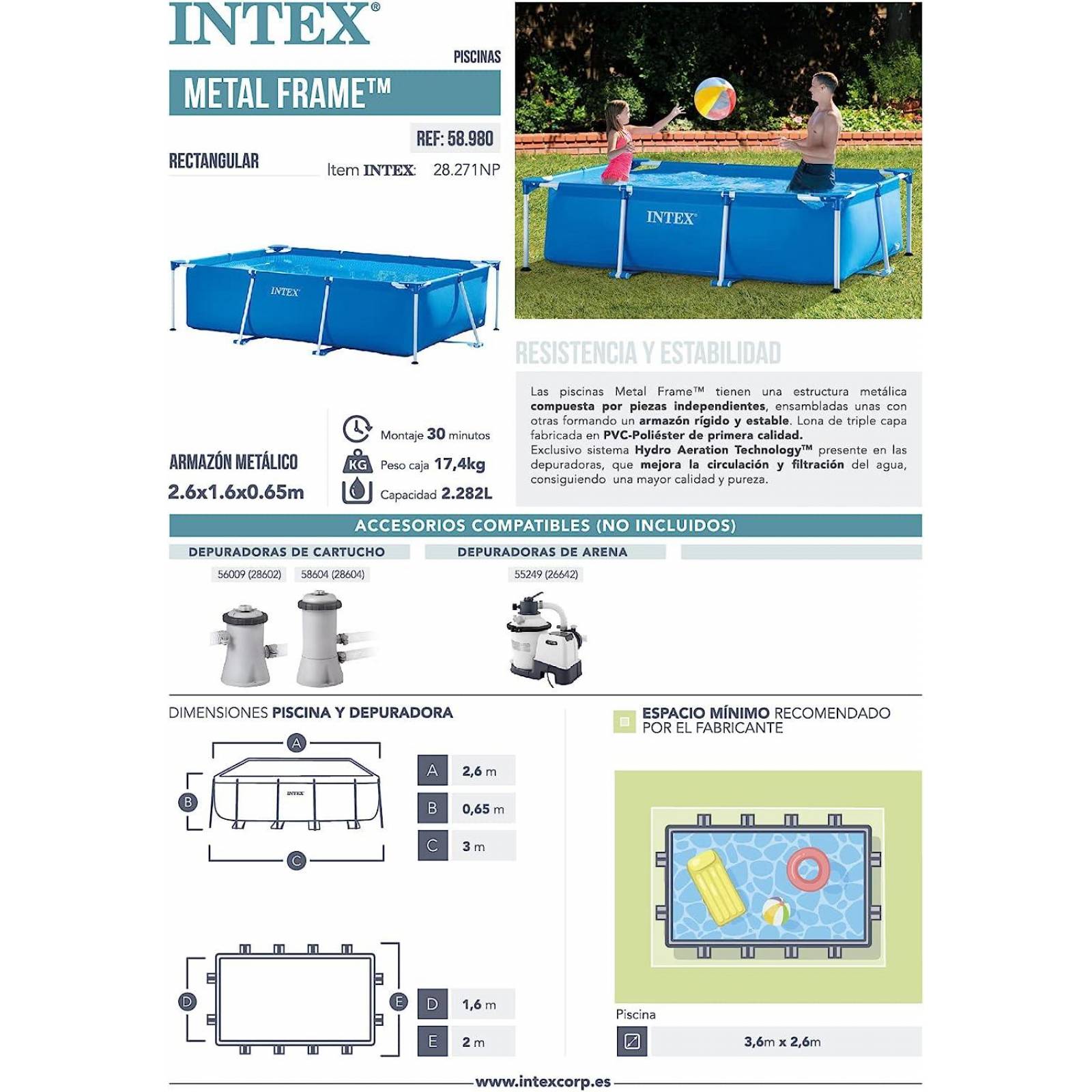 Alberca Piscina Hogar Rectangular Intex Azul Fuerte 