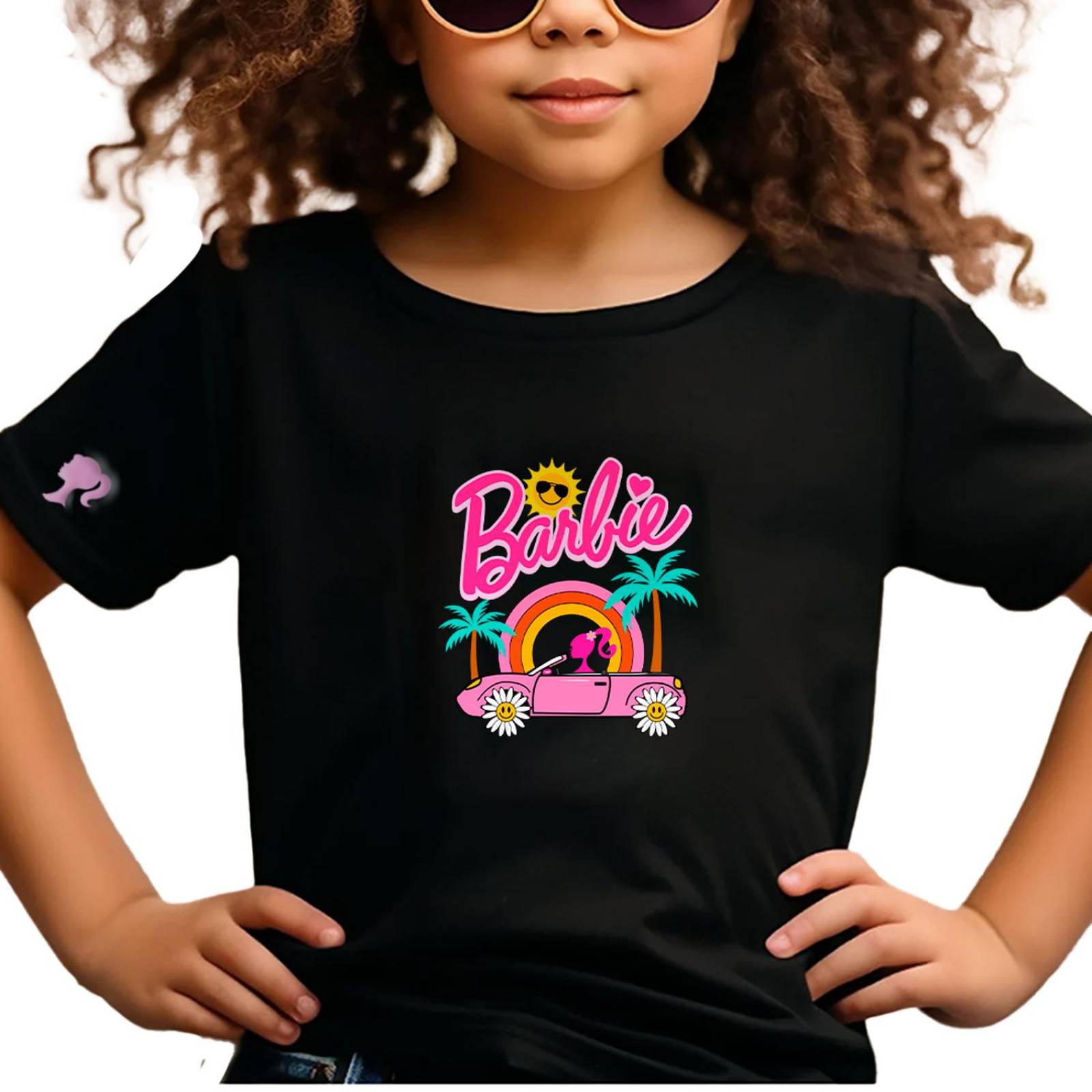 Playera Barbie Malibu con diseño en 3D Negra para niña 