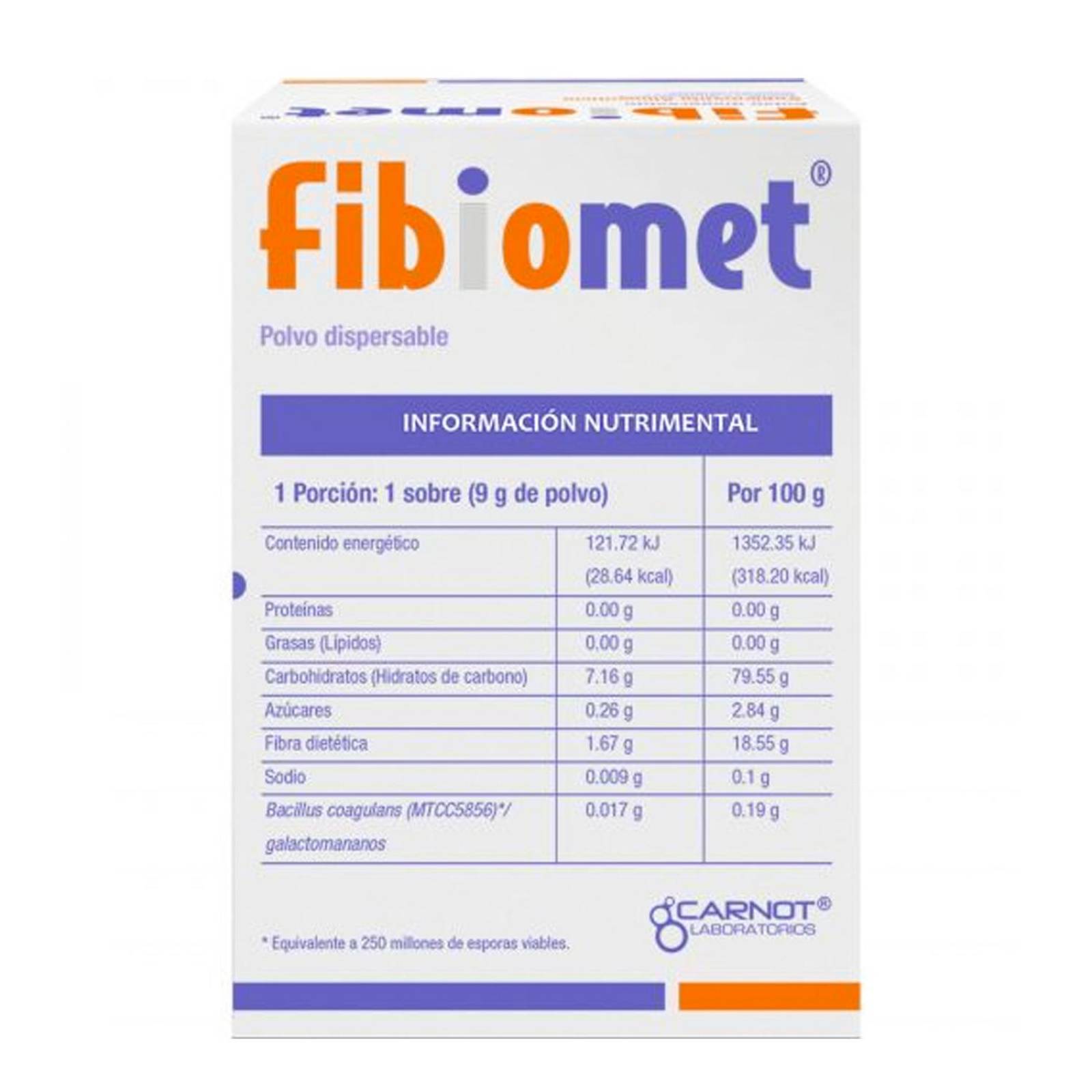 Suplemento Alimenticio Fibiomet Naranja 10 sobres de 9 gr