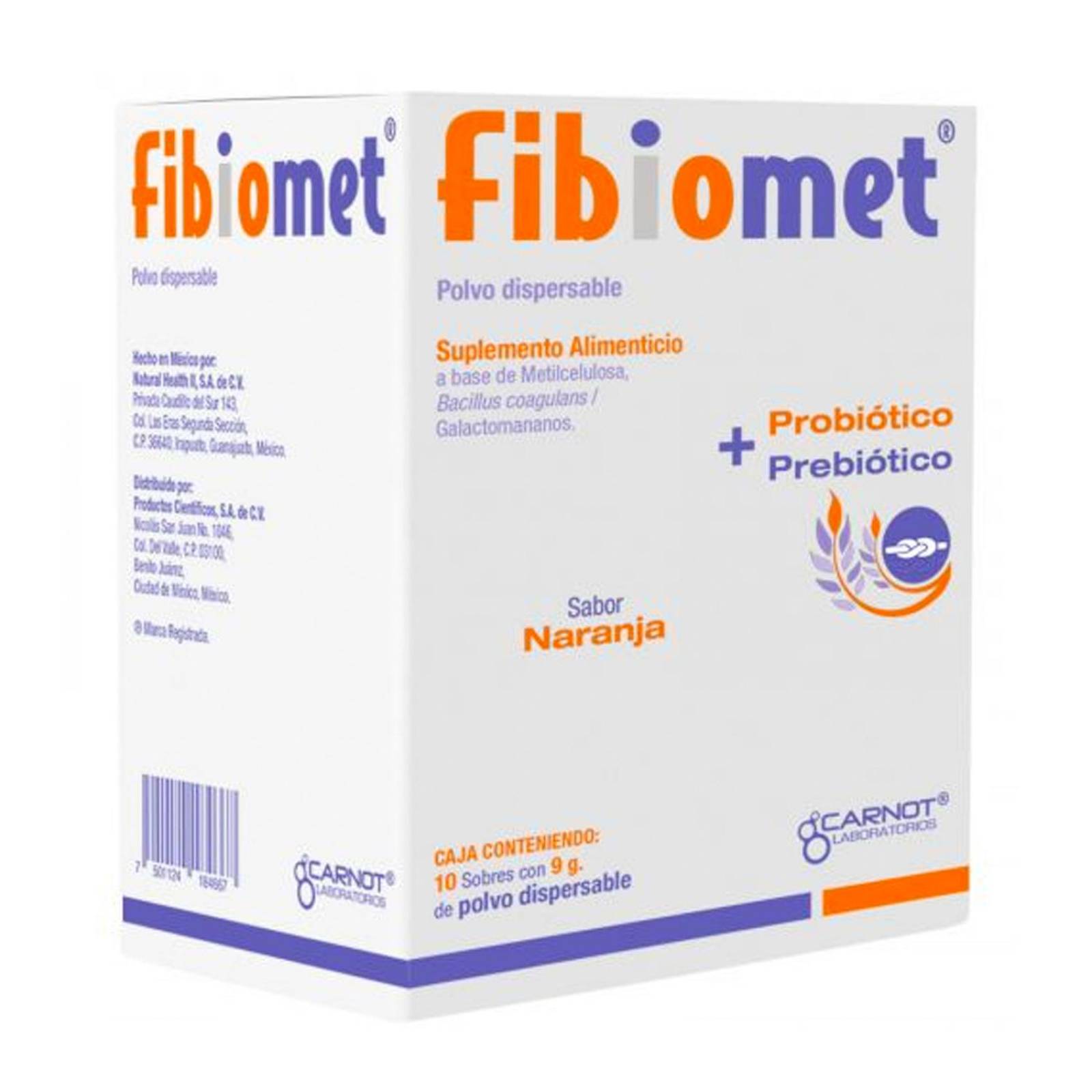 Suplemento Alimenticio Fibiomet Naranja 10 sobres de 9 gr