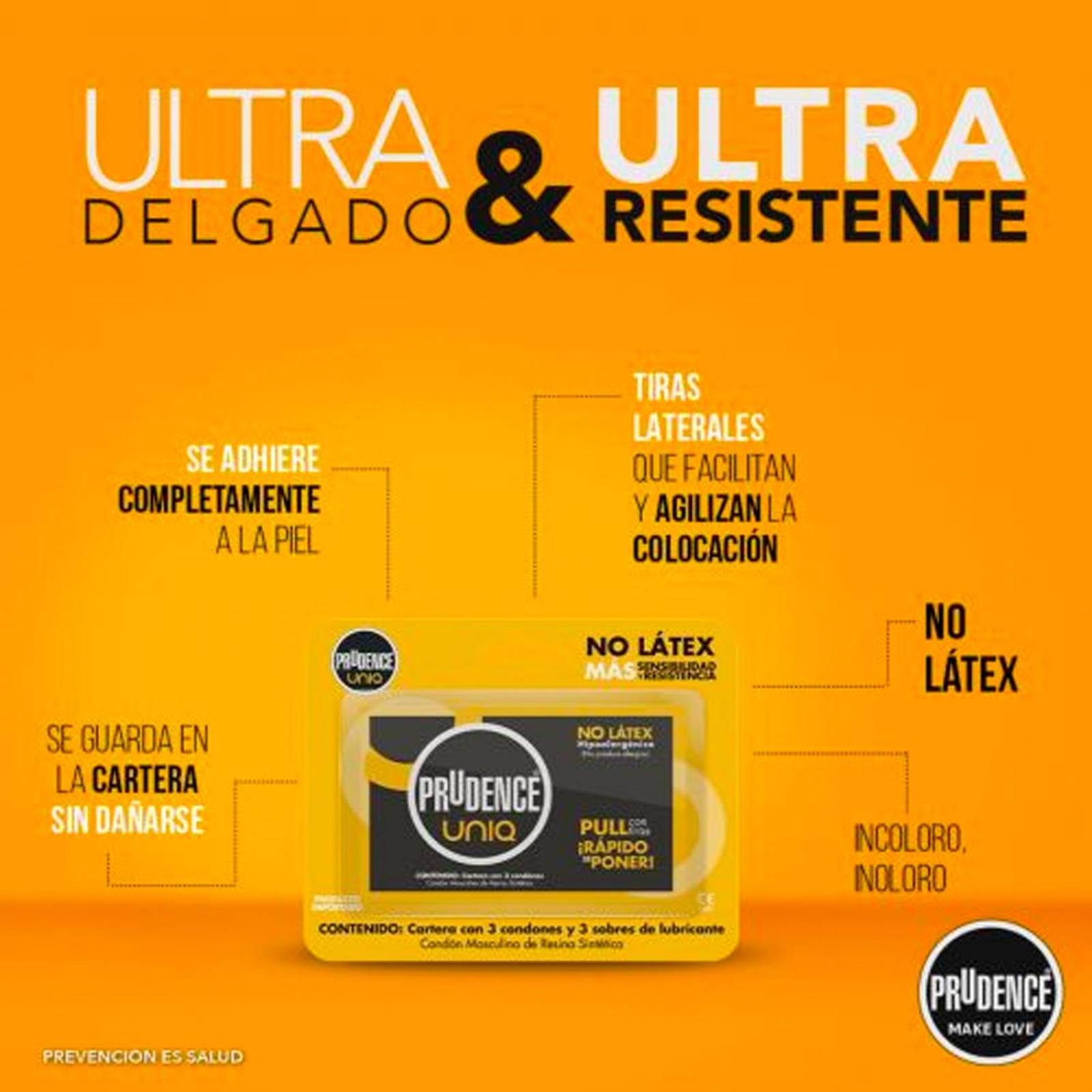 Preservativos Prudence Uniq Sin Látex 3 piezas 