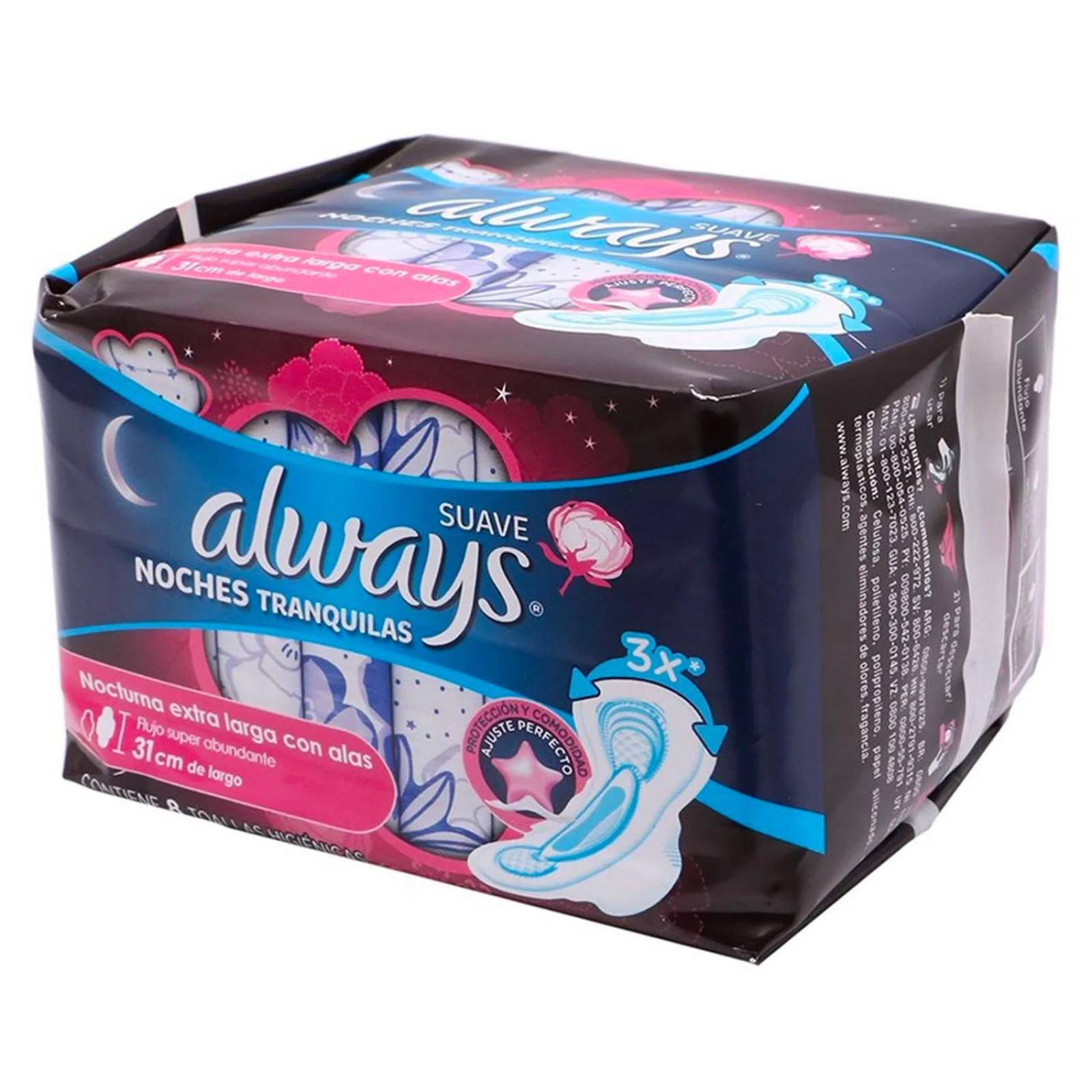 Toallas Femeninas Always Nocturna Suave con Alas 8 piezas 