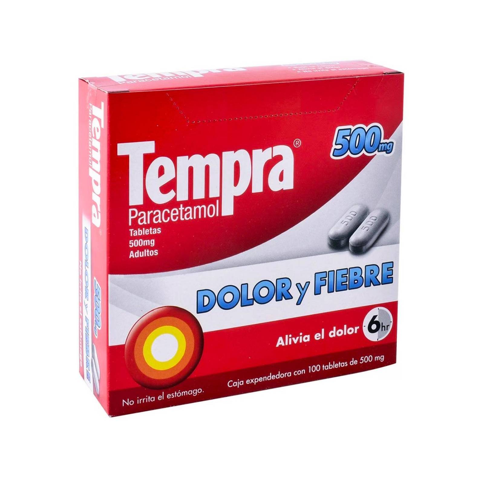 Tabletas Tempra 500 mg 100 Cápsulas 
