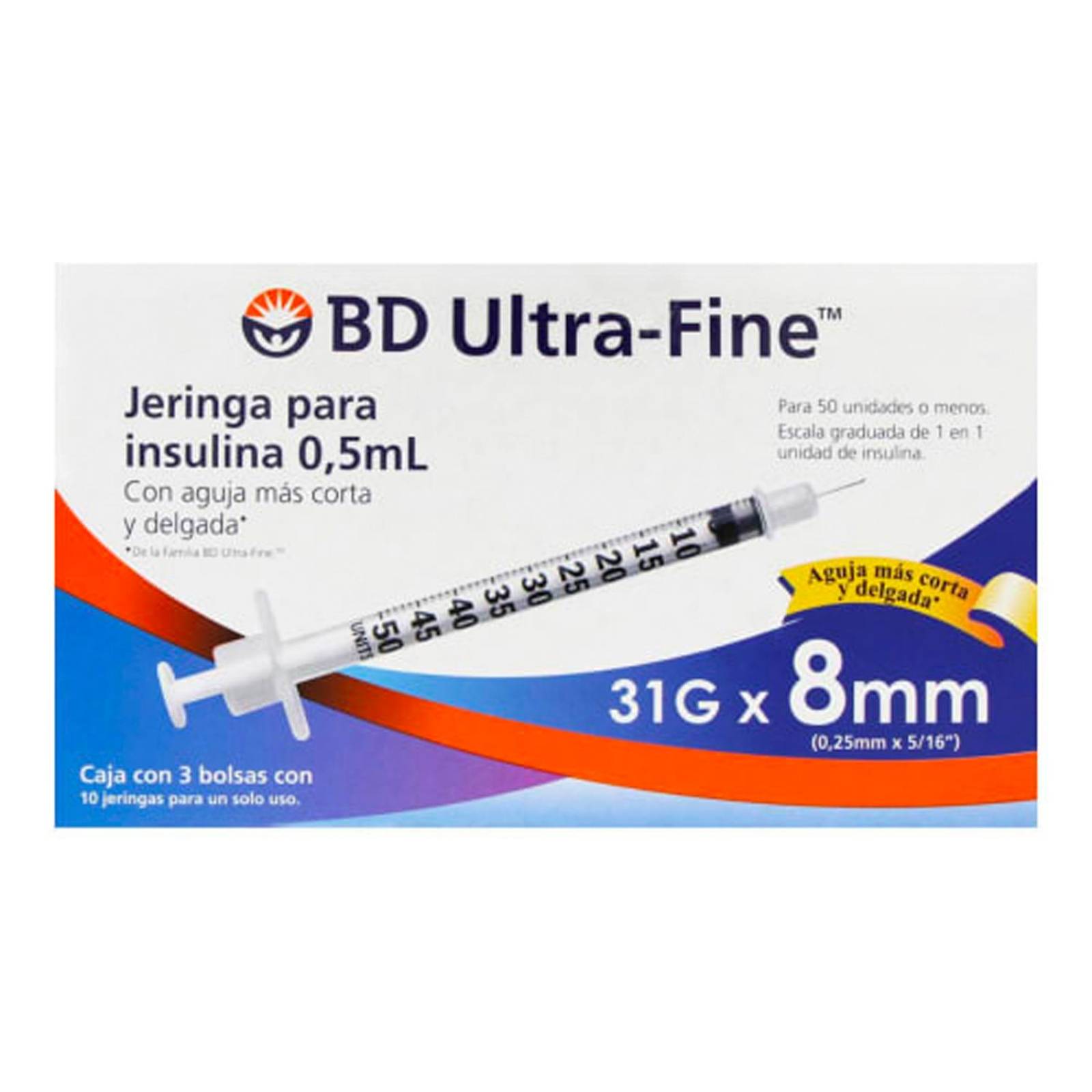 Jeringa para Insulina BD Ultra Fine 31Gx8mm 0.5 ml 30 piezas 