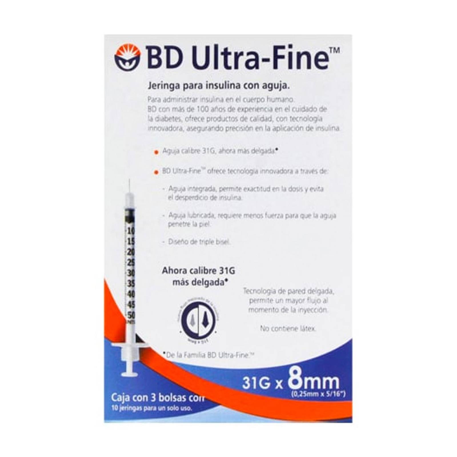 Jeringa para Insulina BD Ultra Fine 31Gx8mm 0.5 ml 30 piezas 