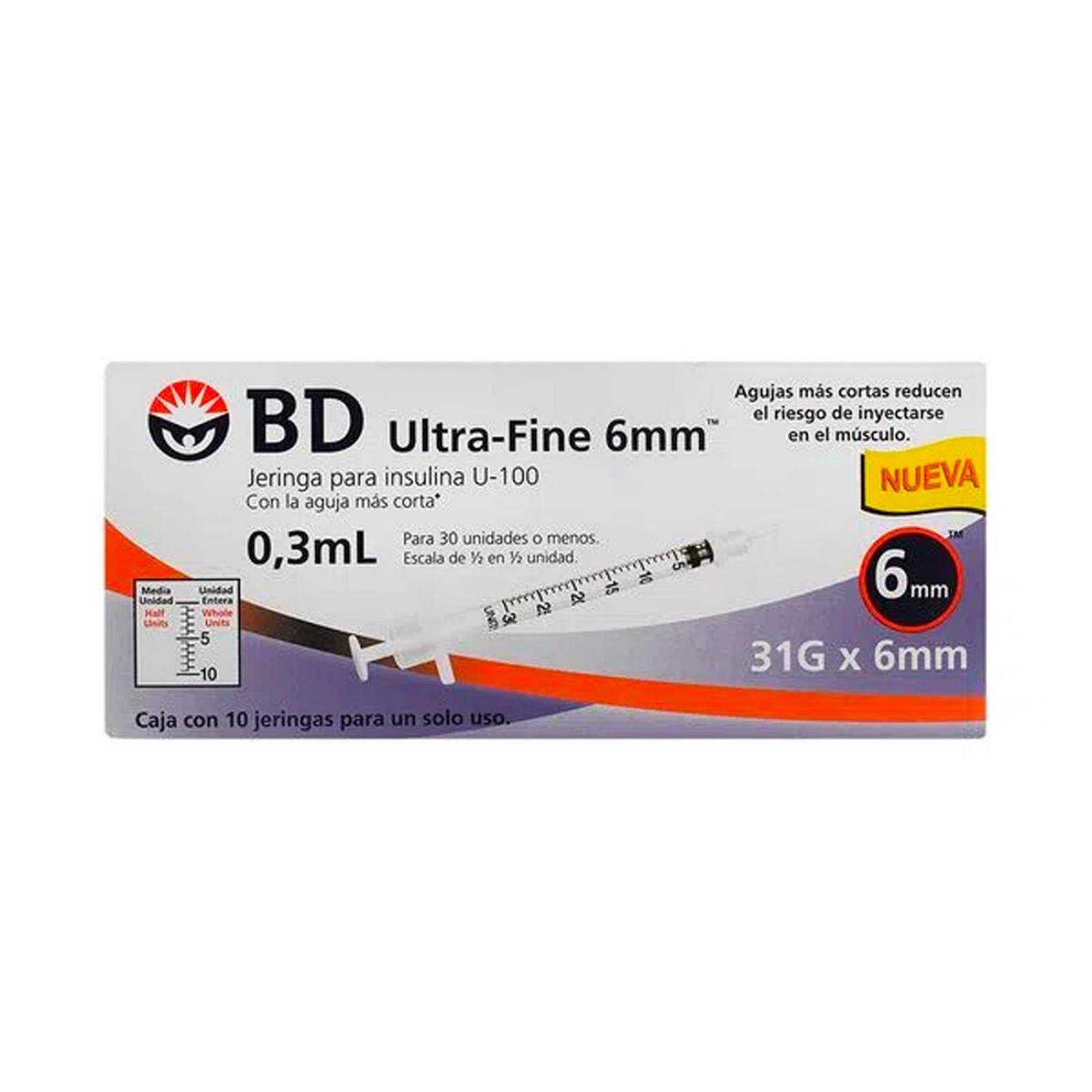 Jeringa para Insulina BD Ultra Fine 0.3 ml 31Gx6mm 10 piezas 