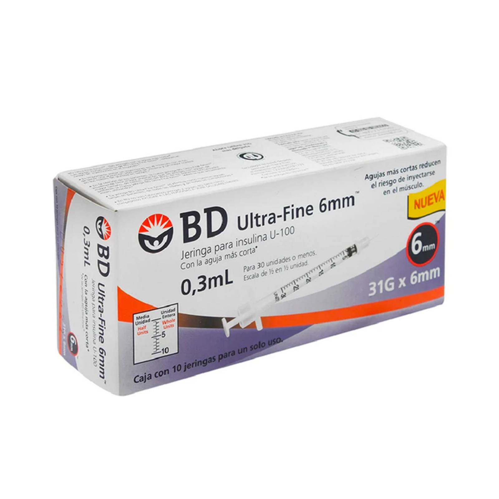 Jeringa para Insulina BD Ultra Fine 0.3 ml 31Gx6mm 10 piezas 