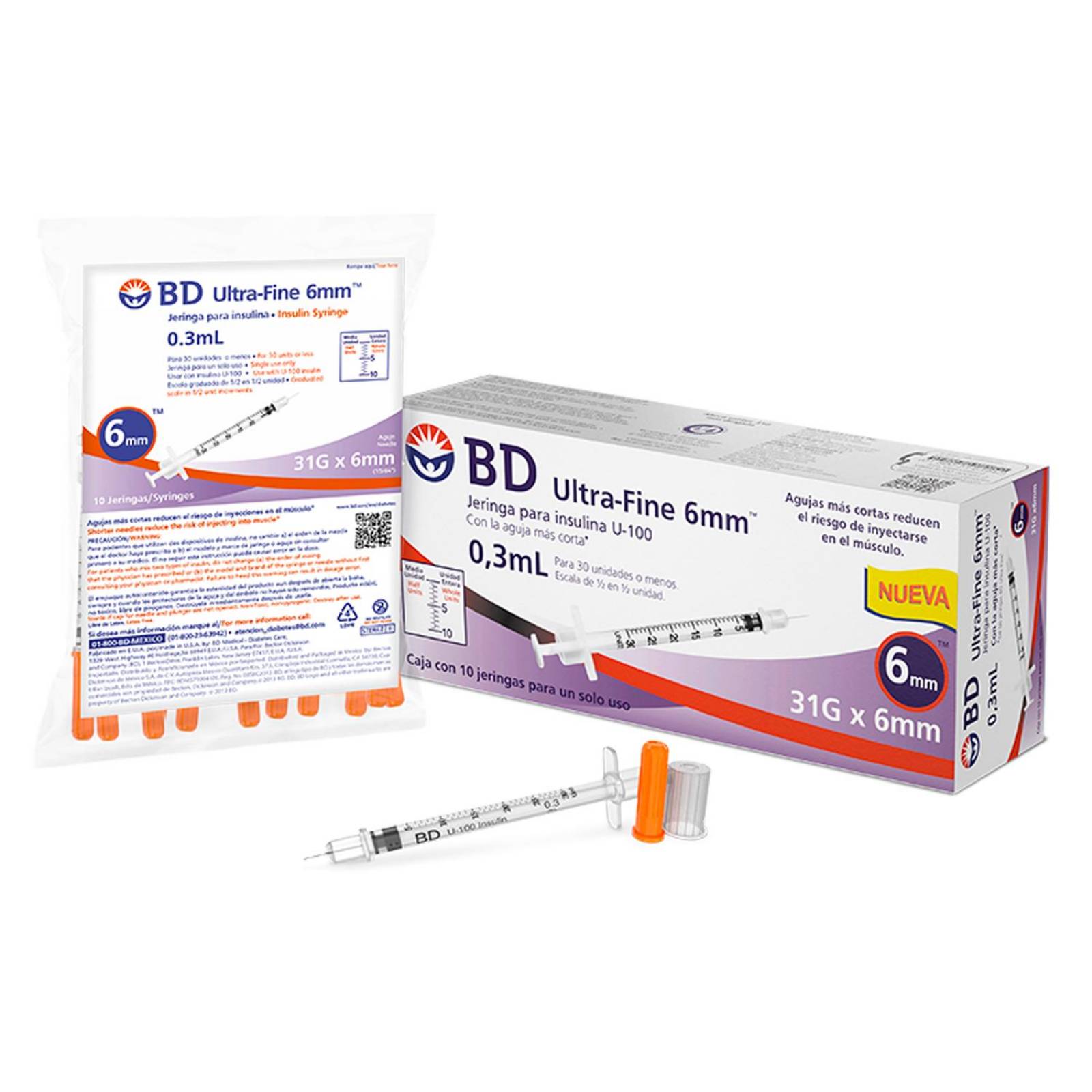 Jeringa para Insulina BD Ultra Fine 0.3 ml 31Gx6mm 10 piezas 