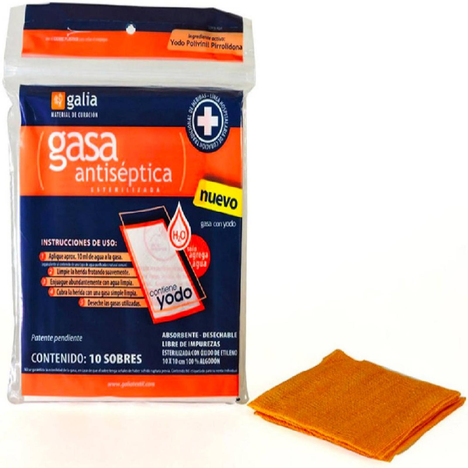 Gasa Esterilizada Galia Antiséptica 10x10cm 10 piezas 