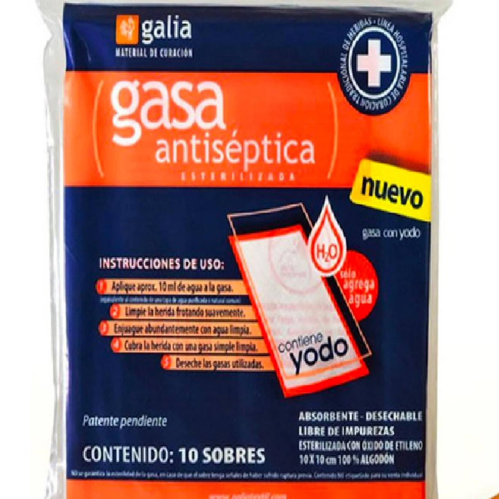 Gasa Esterilizada Galia Antiséptica 10x10cm 10 piezas 