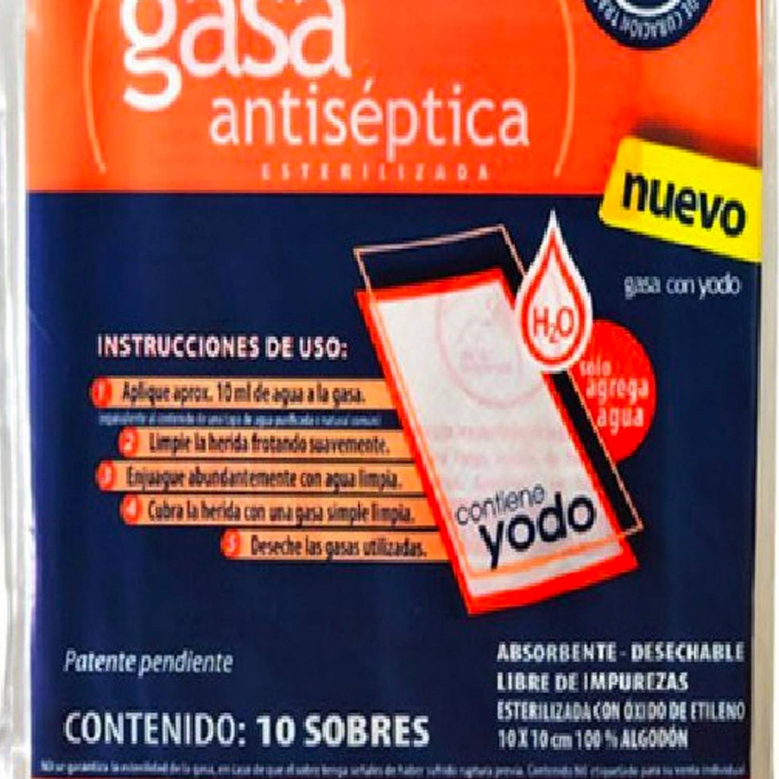 Gasa Esterilizada Galia Antiséptica 10x10cm 10 piezas 