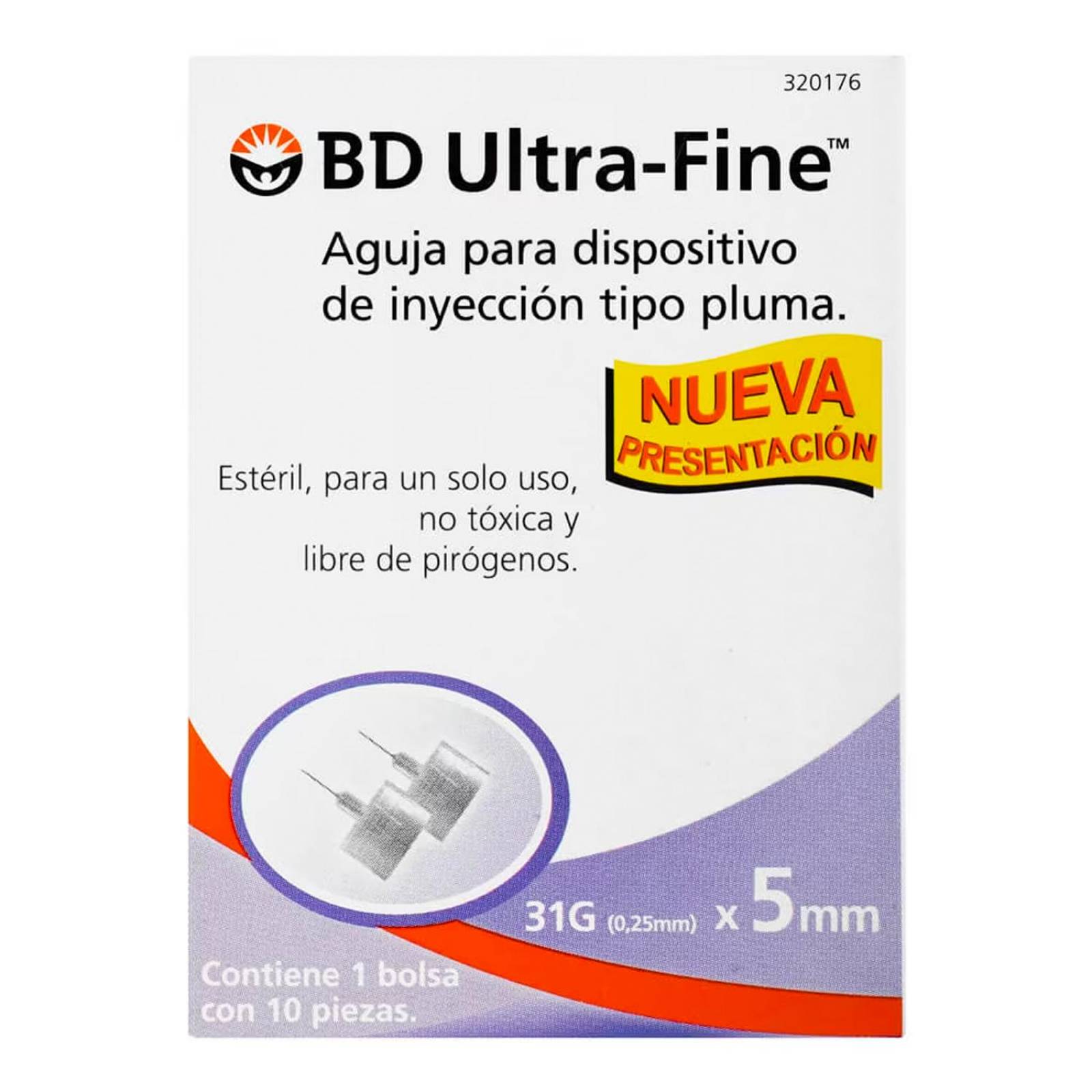 Agujas BD Ultra Fine Tipo Pluma 10 piezas de 31Gx5mm 
