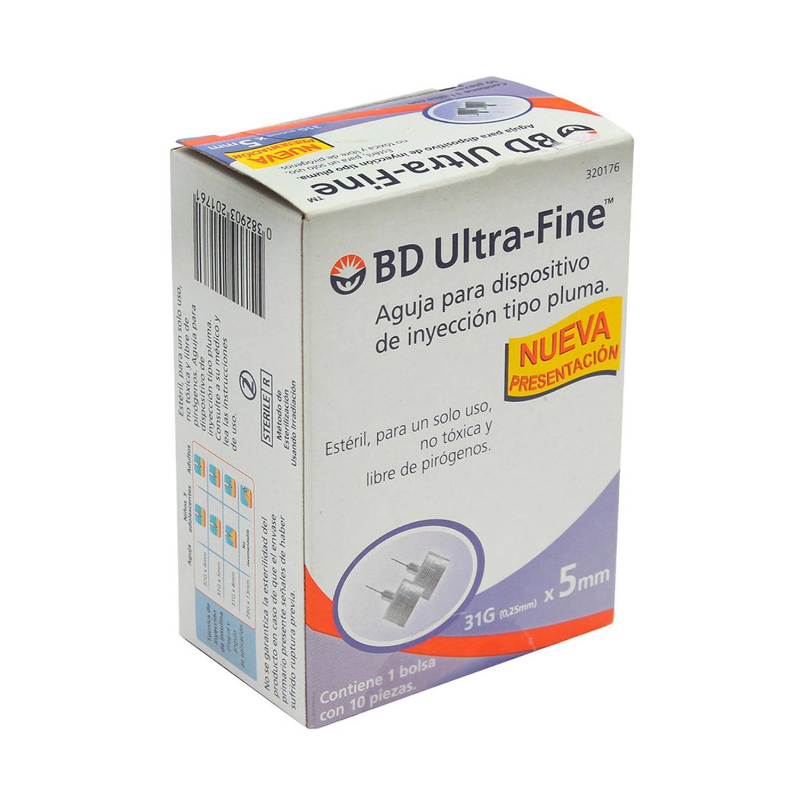 Agujas BD Ultra Fine Tipo Pluma 10 piezas de 31Gx5mm 