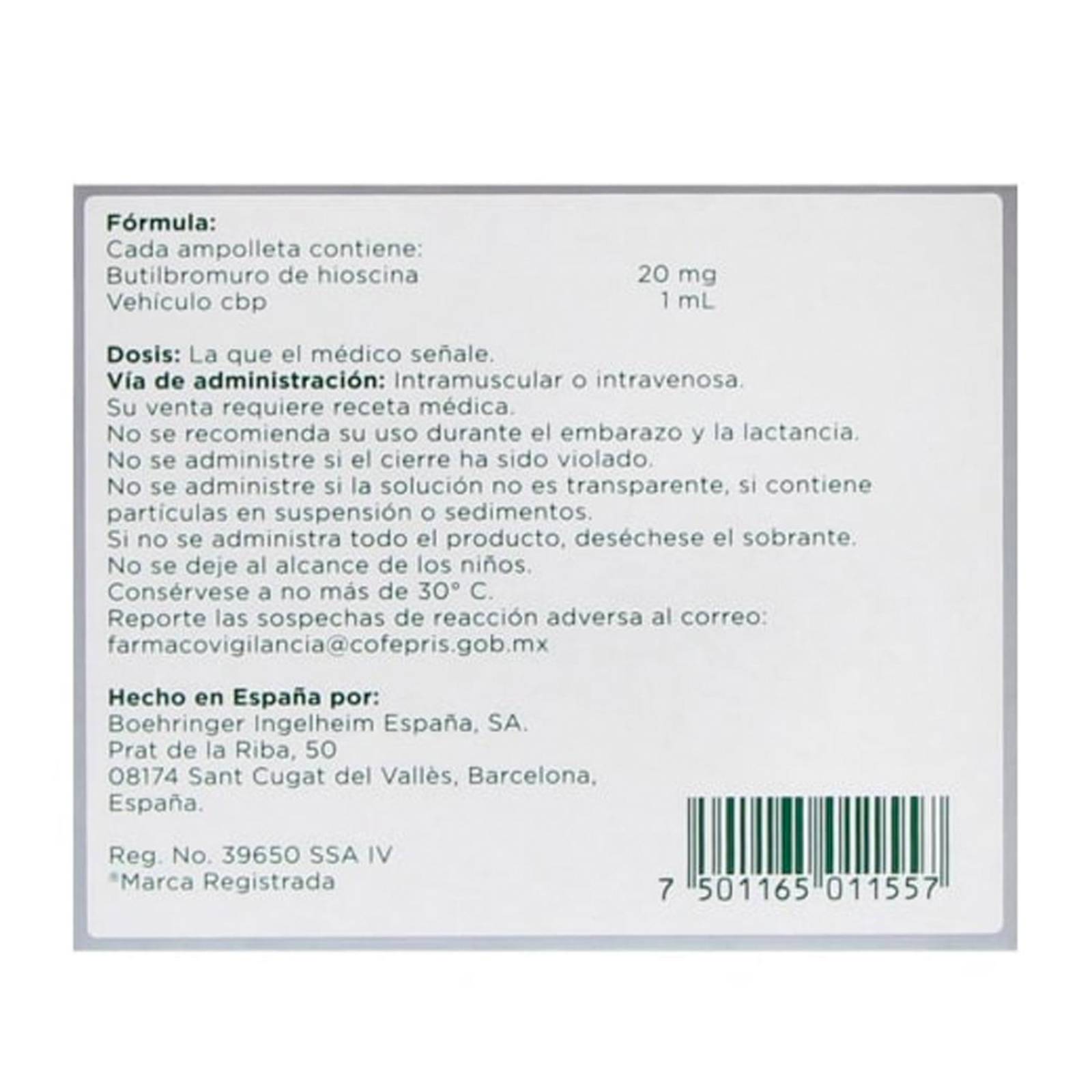 Solución Inyectable Buscapina 3 ampolletas de 1 ml 