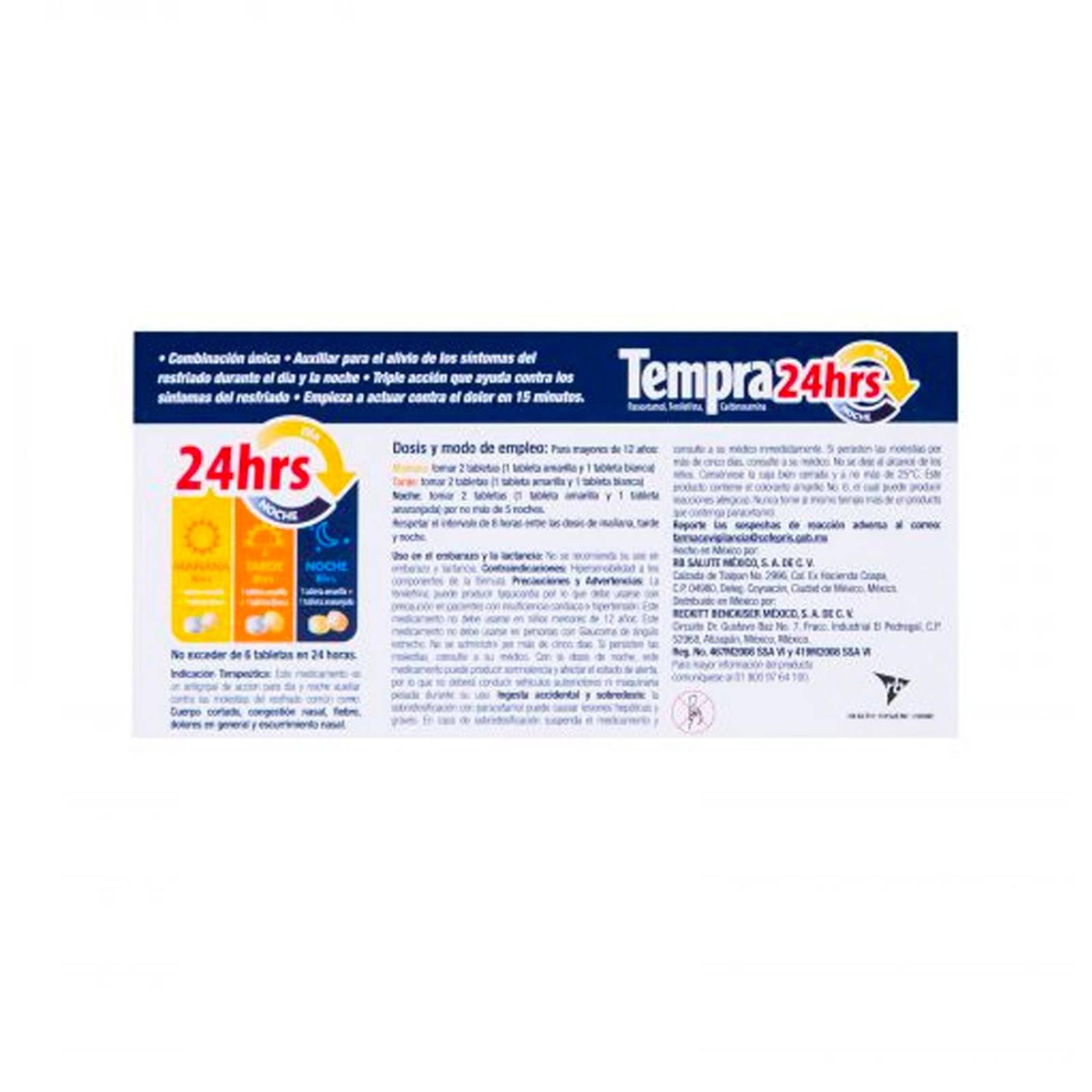 Tabletas Tempra 24 horas 24 piezas 