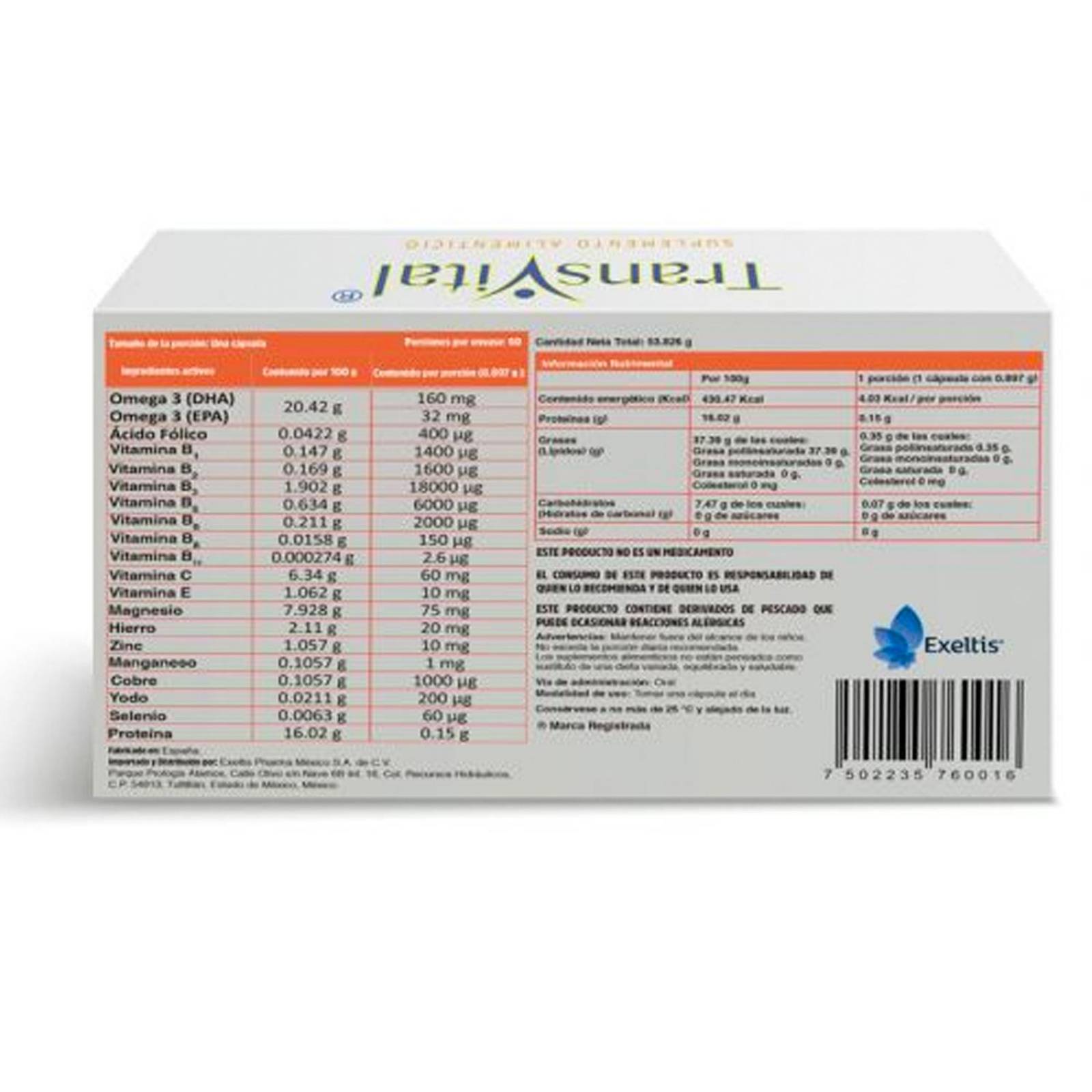 Suplemento Alimenticio Transvital Omega 3 60 Cápsulas