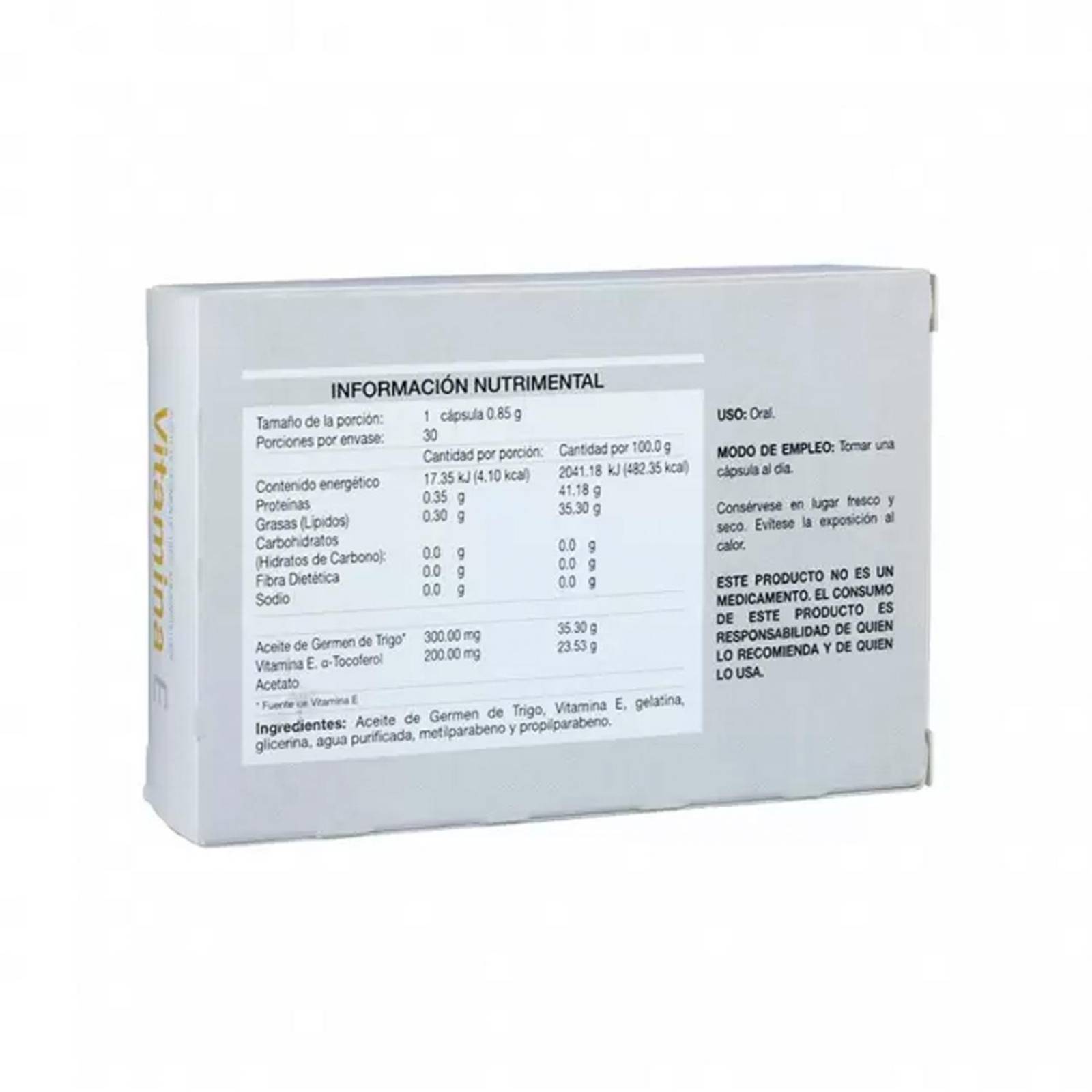 Suplemento Alimenticio Vitamina E 30 Cápsulas de 850 mg 