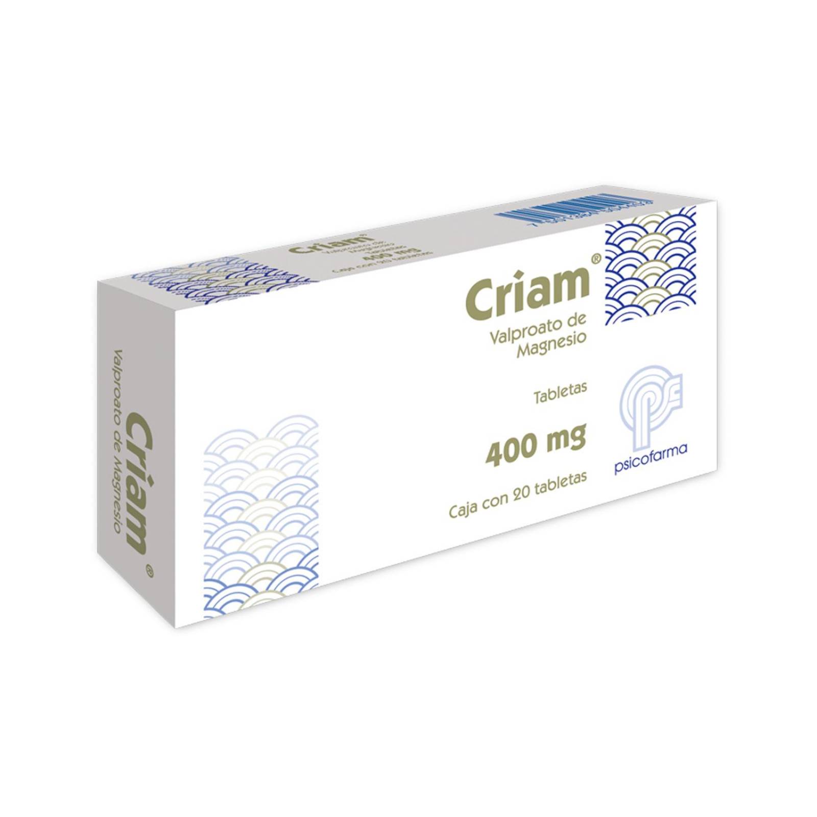 Valproato de Magnesio Criam 400 mg 20 tabletas 