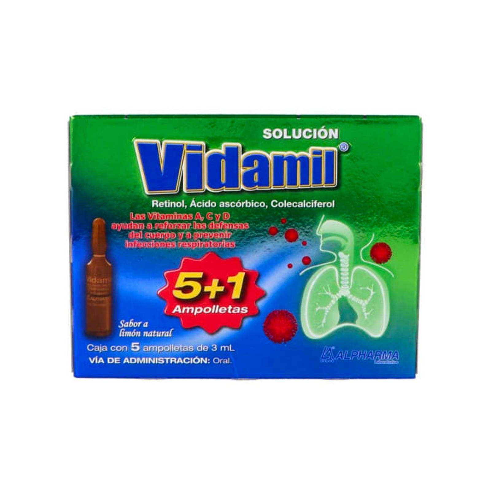 Solución Vidamil Sabor Limón 5 Ampolletas de 3 ml