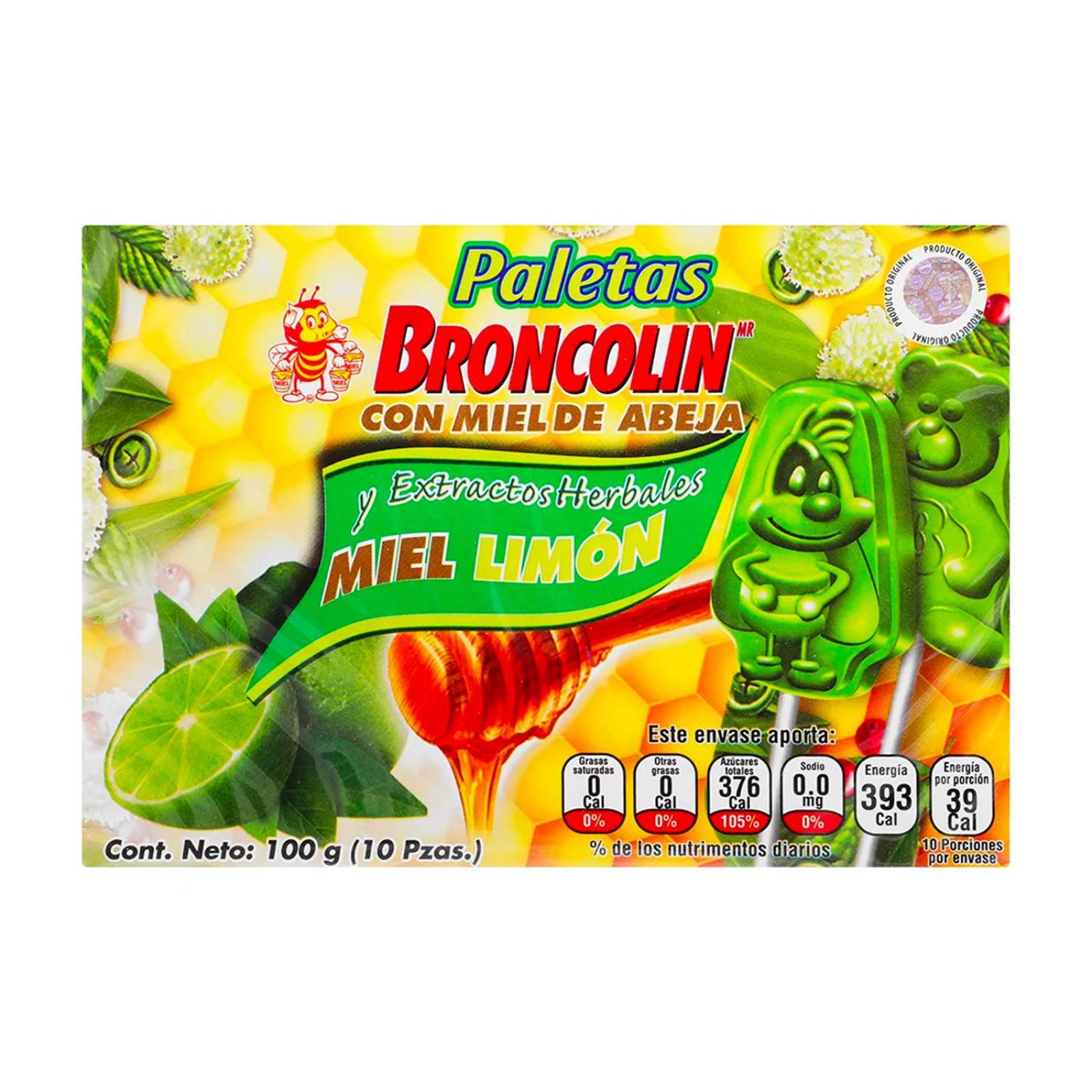 Paletas Broncolin Miel Limón 10 piezas 